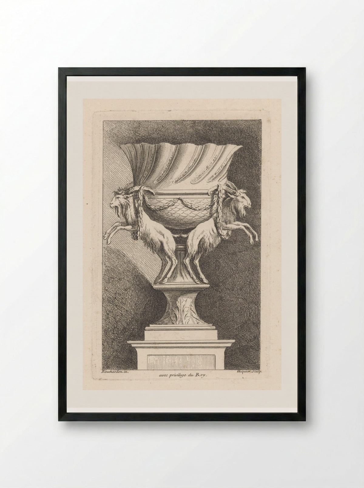 Vase with Goats - Gabriel Huquier - Framed Print Black