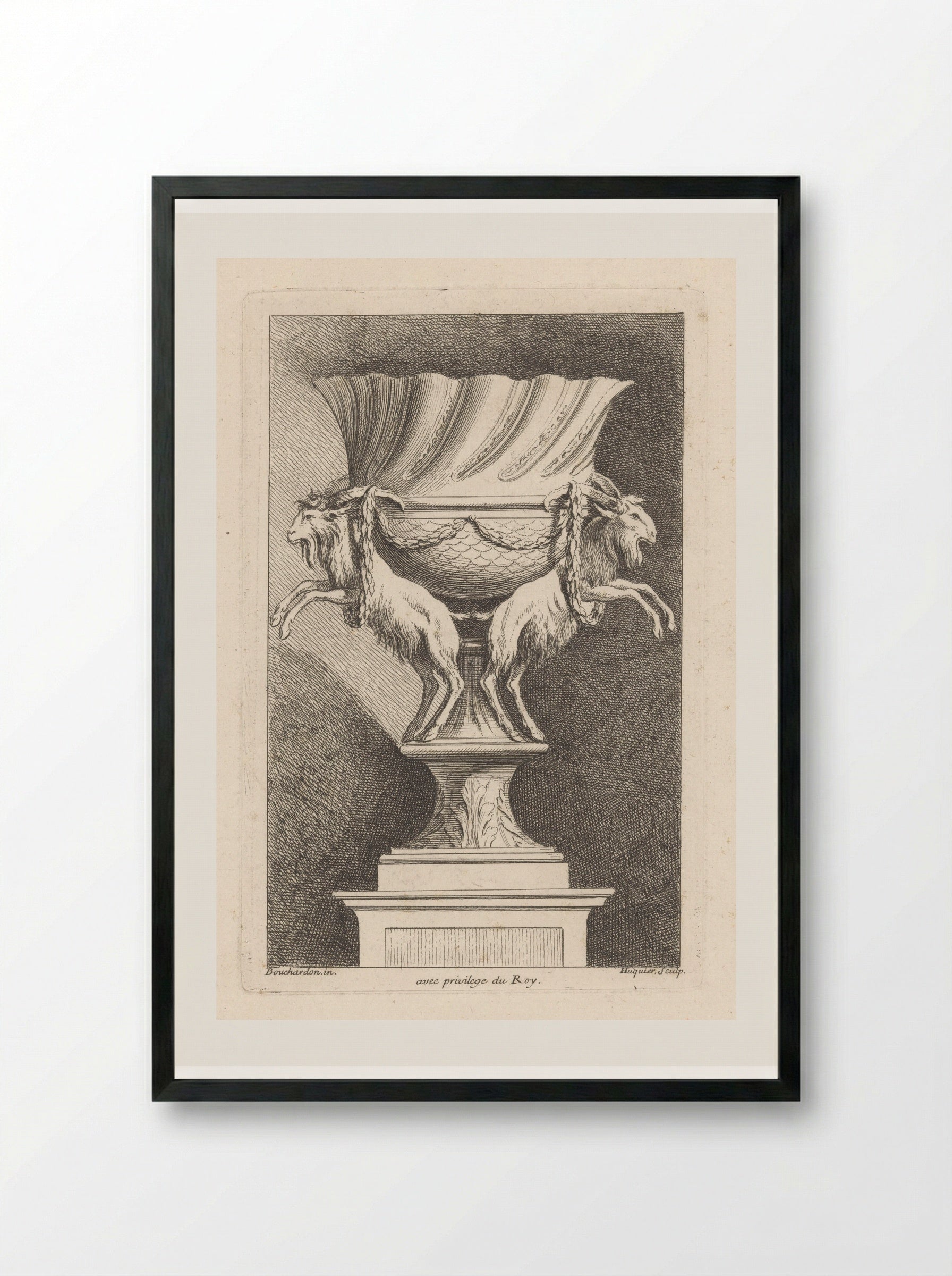 Vase with Goats - Gabriel Huquier - Framed Print Black