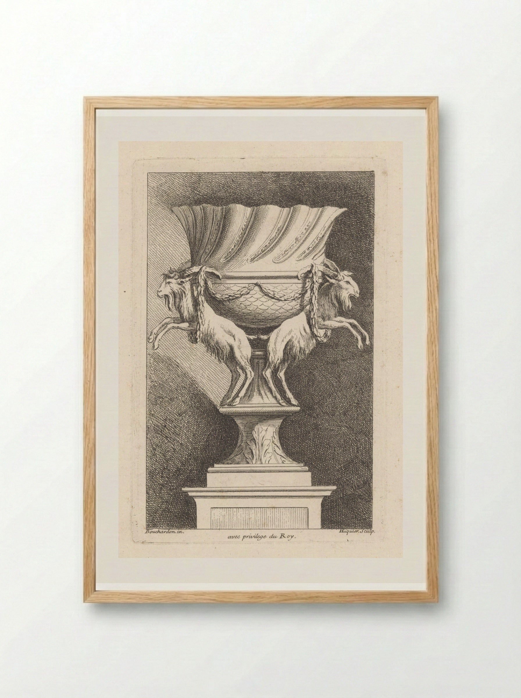 Vase with Goats - Gabriel Huquier - Framed Print Wood