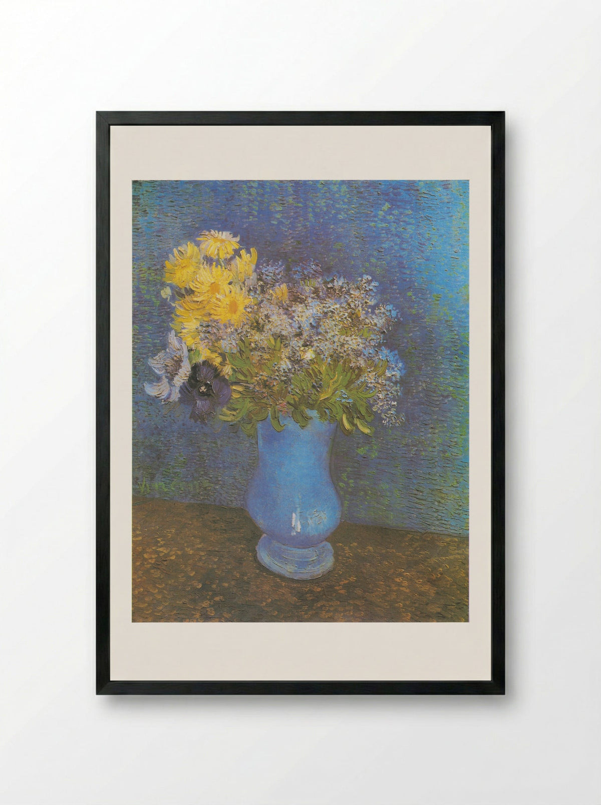 Vase with Lilacs, Daisies and Anemones - Vincent van Gogh - Framed Print Black