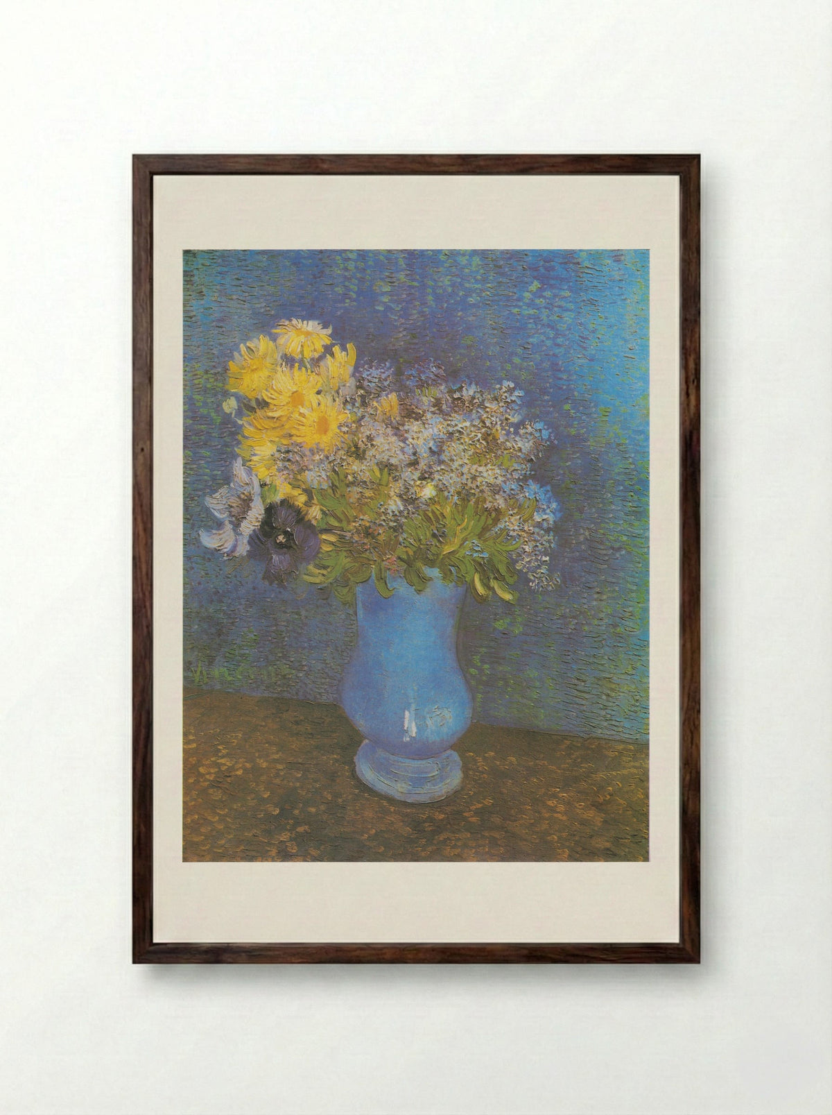 Vase with Lilacs, Daisies and Anemones - Vincent van Gogh - Framed Print Dark Wood