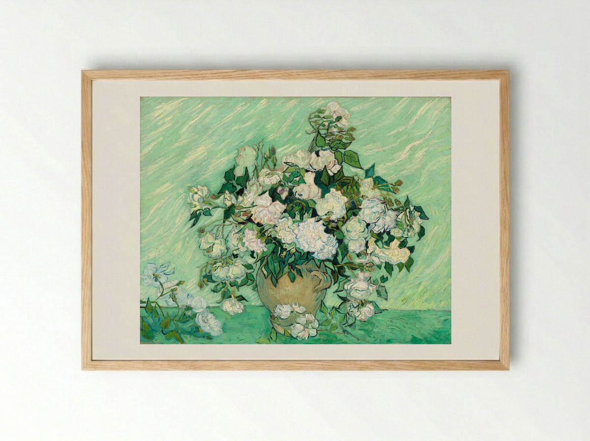 Vase with Pink Roses - Vincent van Gogh - Framed Print Wood