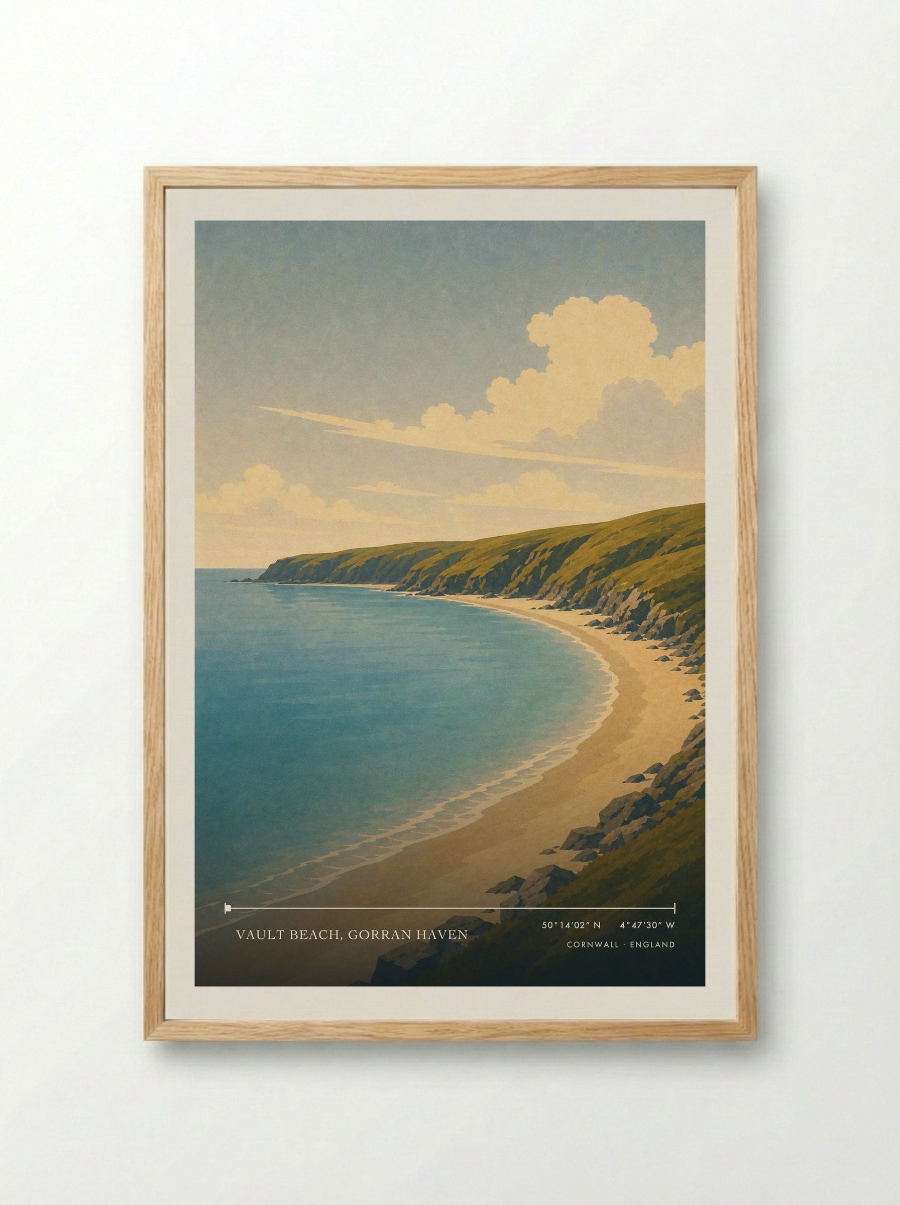 Vault Beach, Gorran Haven Cornwall England Travel Poster - Framed Print Wood
