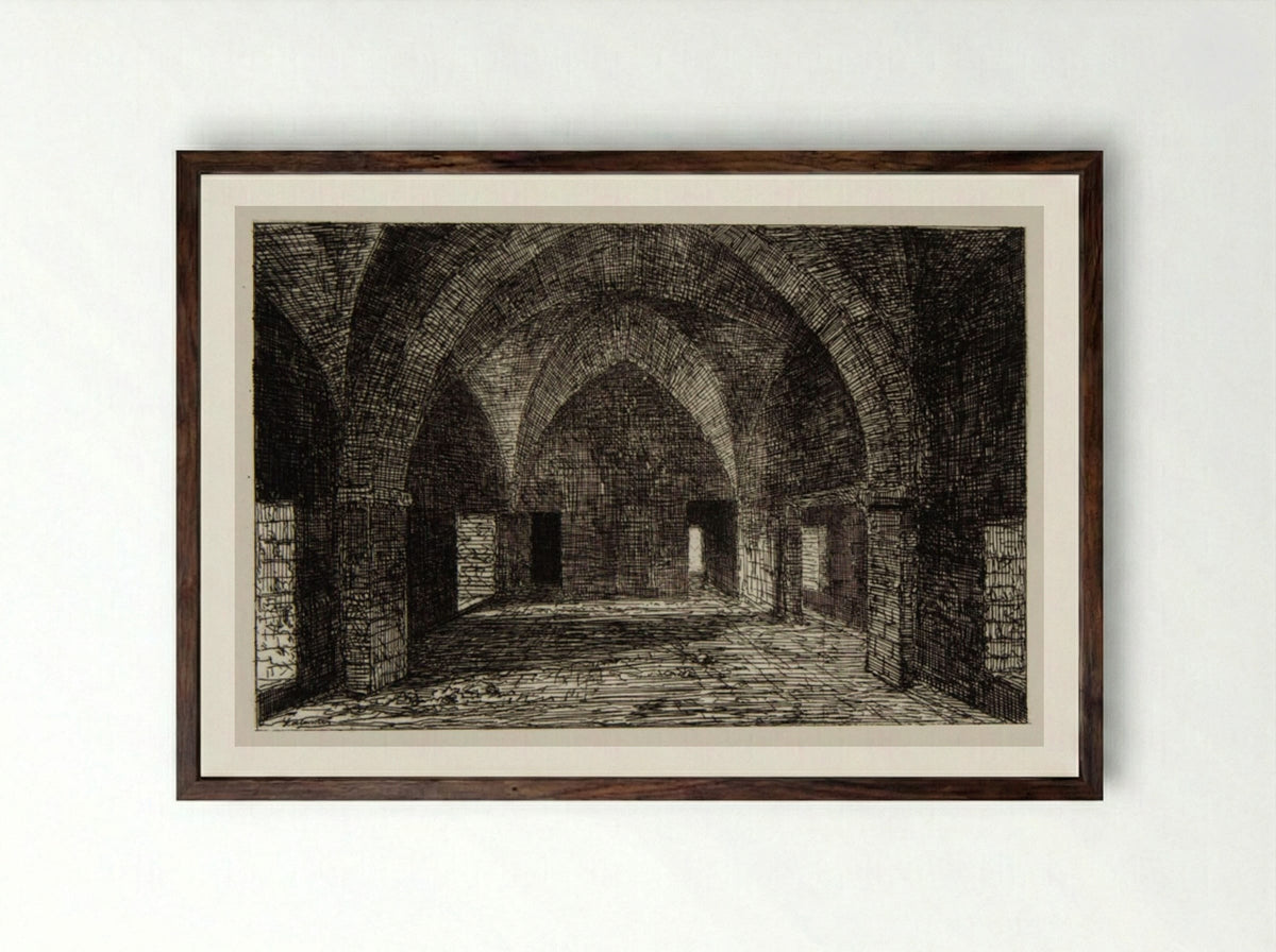 Vaulted Interior - Maxime Lalanne - Framed Print Dark Wood
