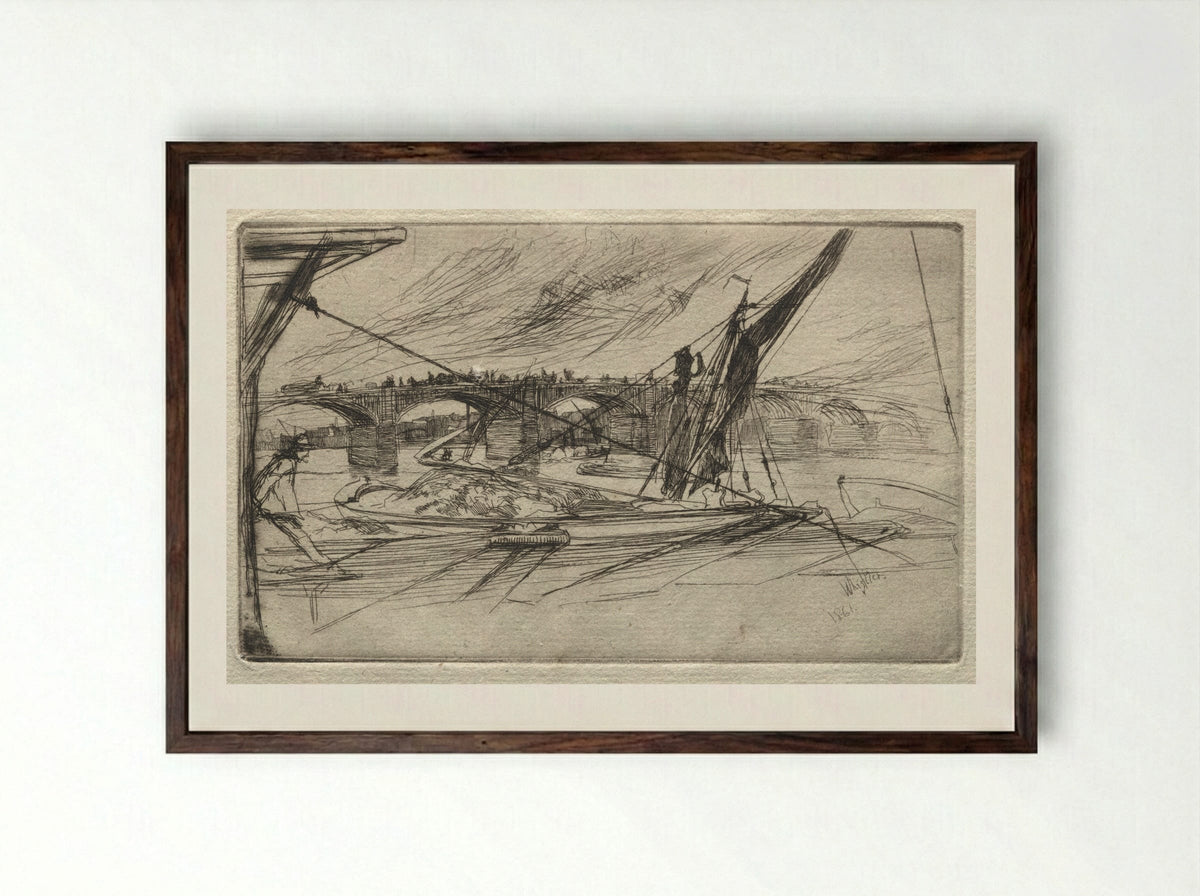 Vauxhall Bridge - James McNeill Whistler - Framed Print Dark Wood