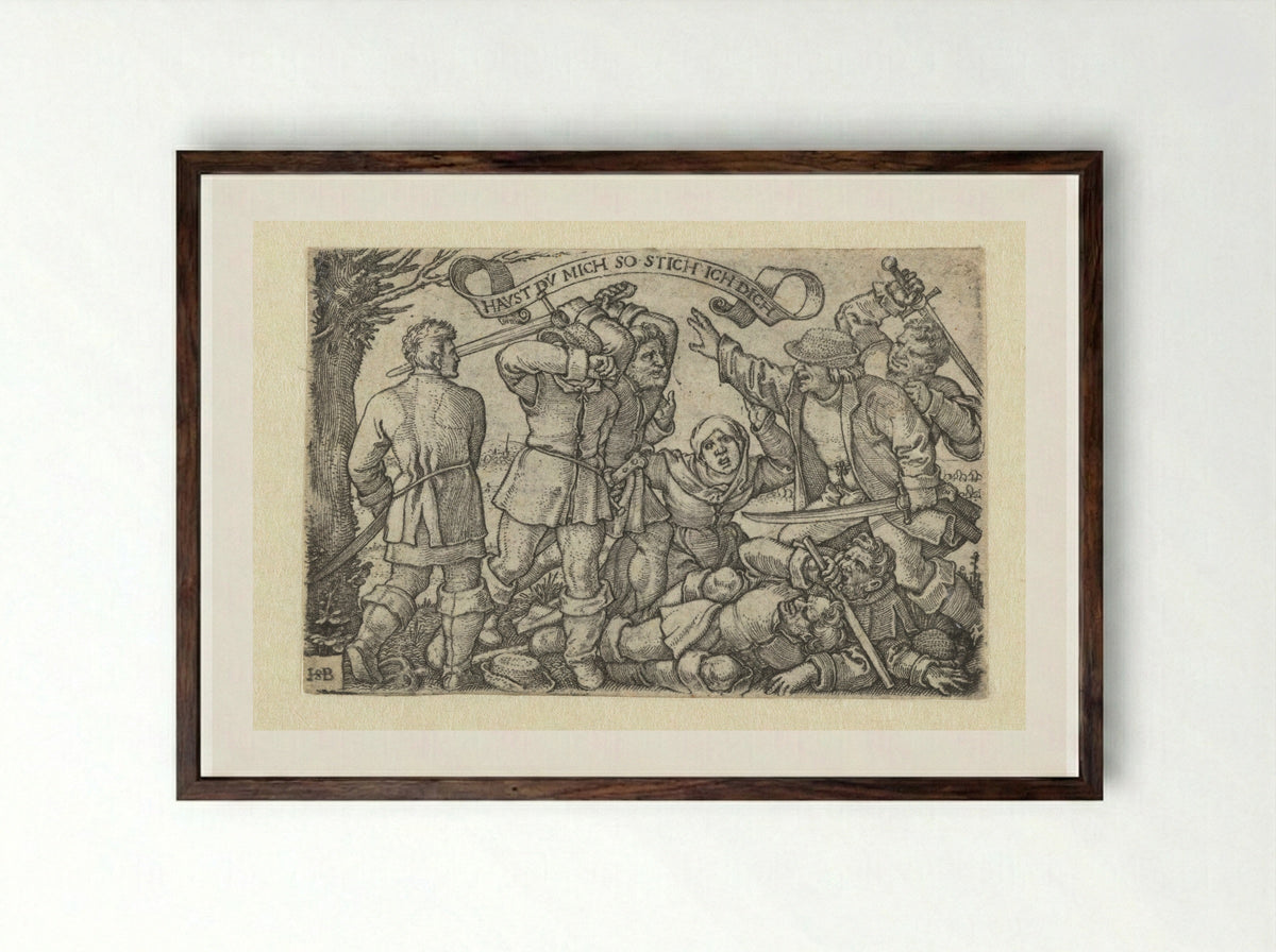 Vechtende boeren met zwaarden - Hans Sebald Beham - Framed Print Dark Wood