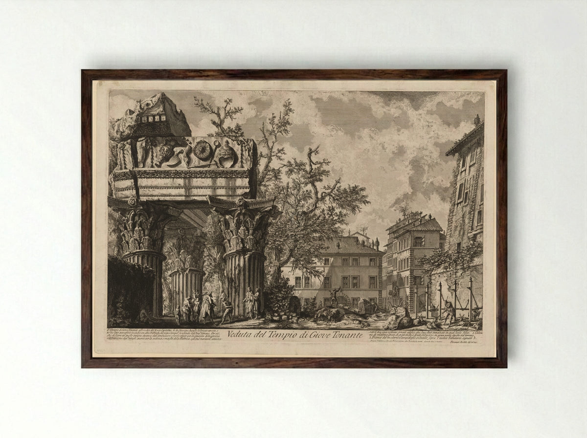 Veduta del Tempio di Giove Tonante - Giovanni Battista Piranesi - Framed Print Dark Wood