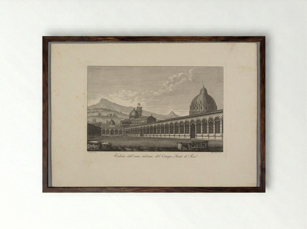 Veduta dell'area interna del Campo Santo di Pisa - Raniero Grassi - Framed Print Dark Wood