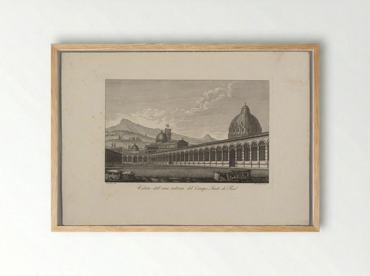 Veduta dell'area interna del Campo Santo di Pisa - Raniero Grassi - Framed Print Wood