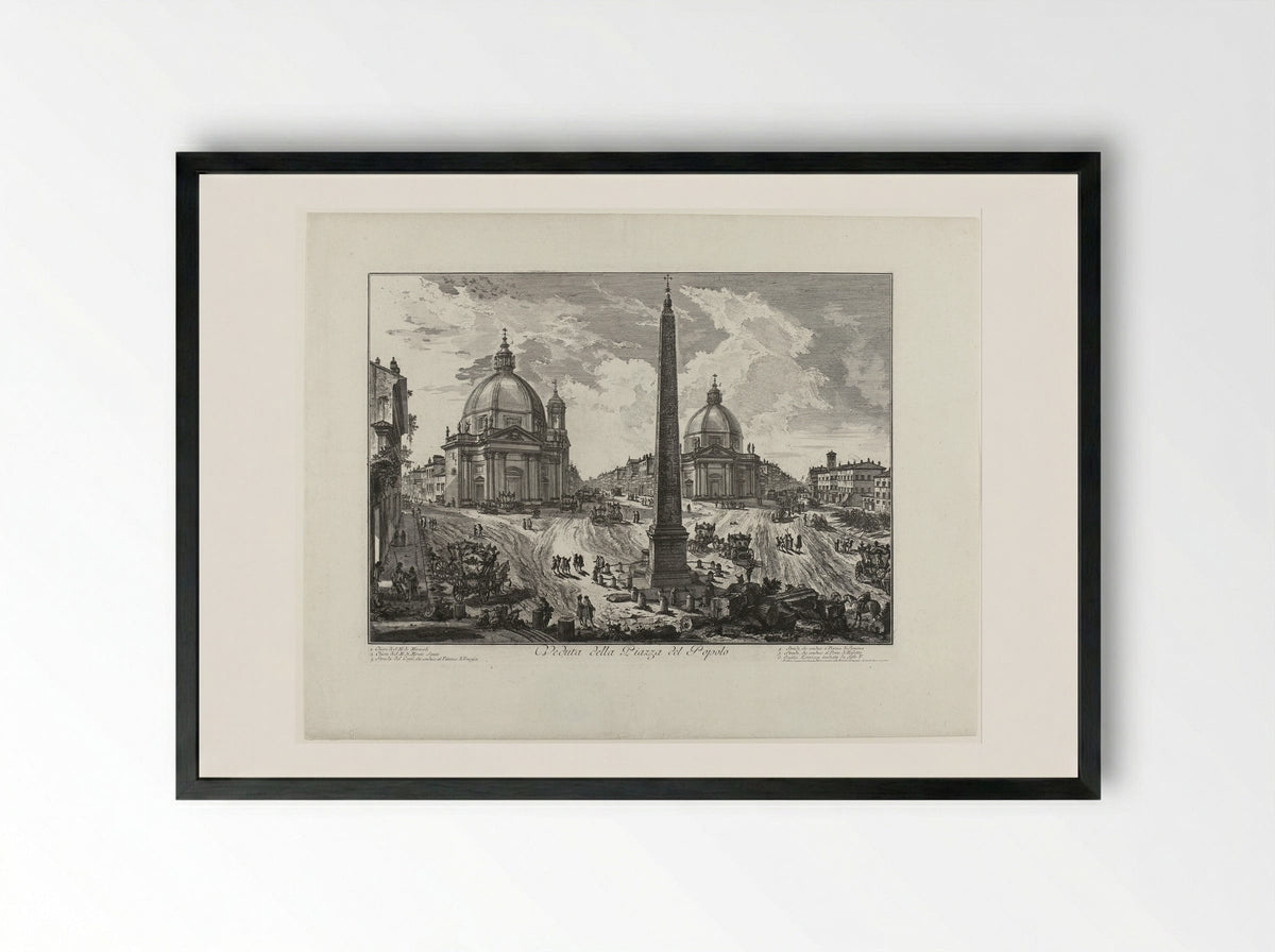 Veduta della Piazza del Popolo - Giovanni Battista Piranesi - Framed Print Black