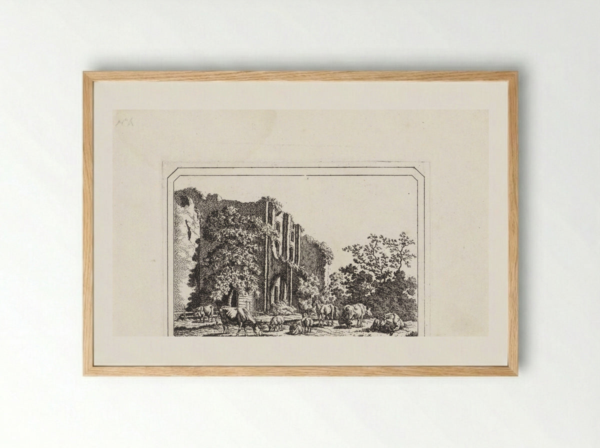 Vee bij de ruïne van Brederode - Jacob Elias van Varelen - Framed Print Wood