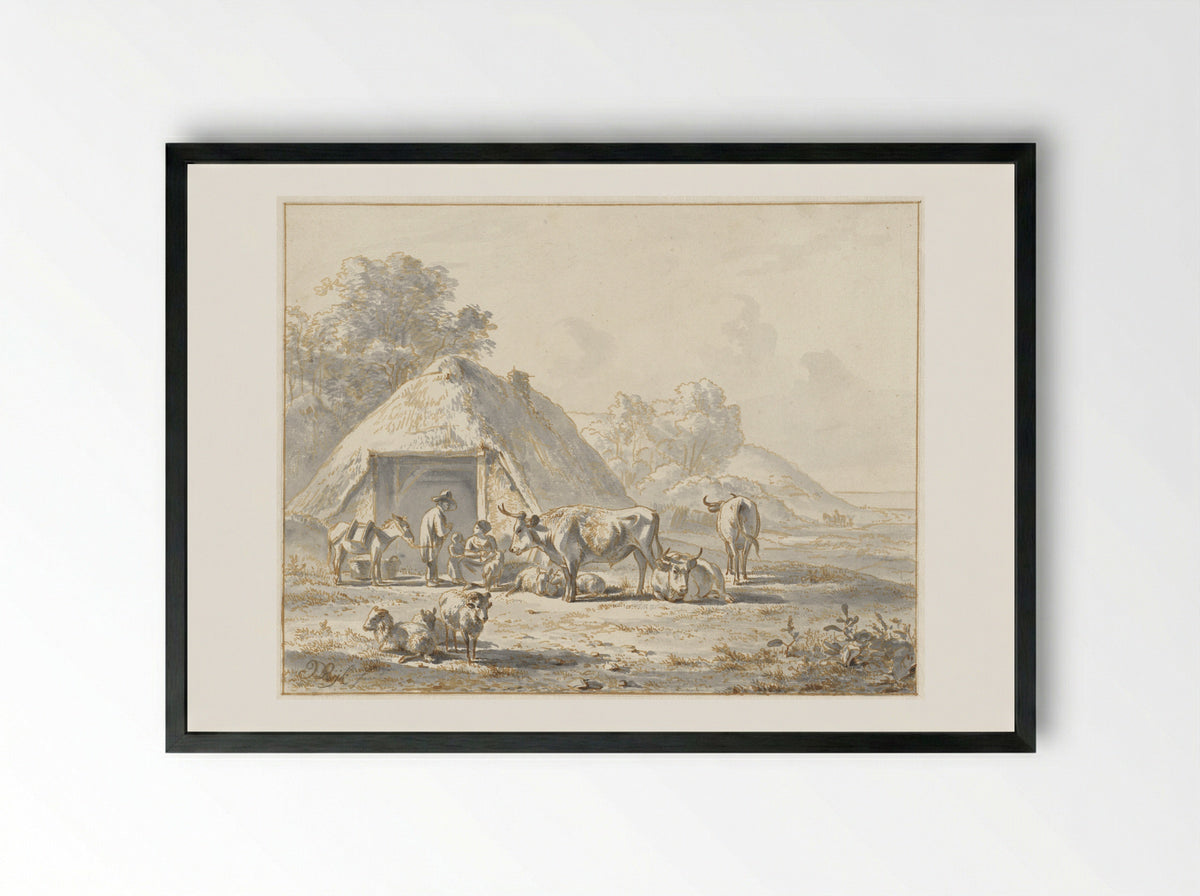 Vee en figuren voor een boerenschuur - James de Rijk - Framed Print Black