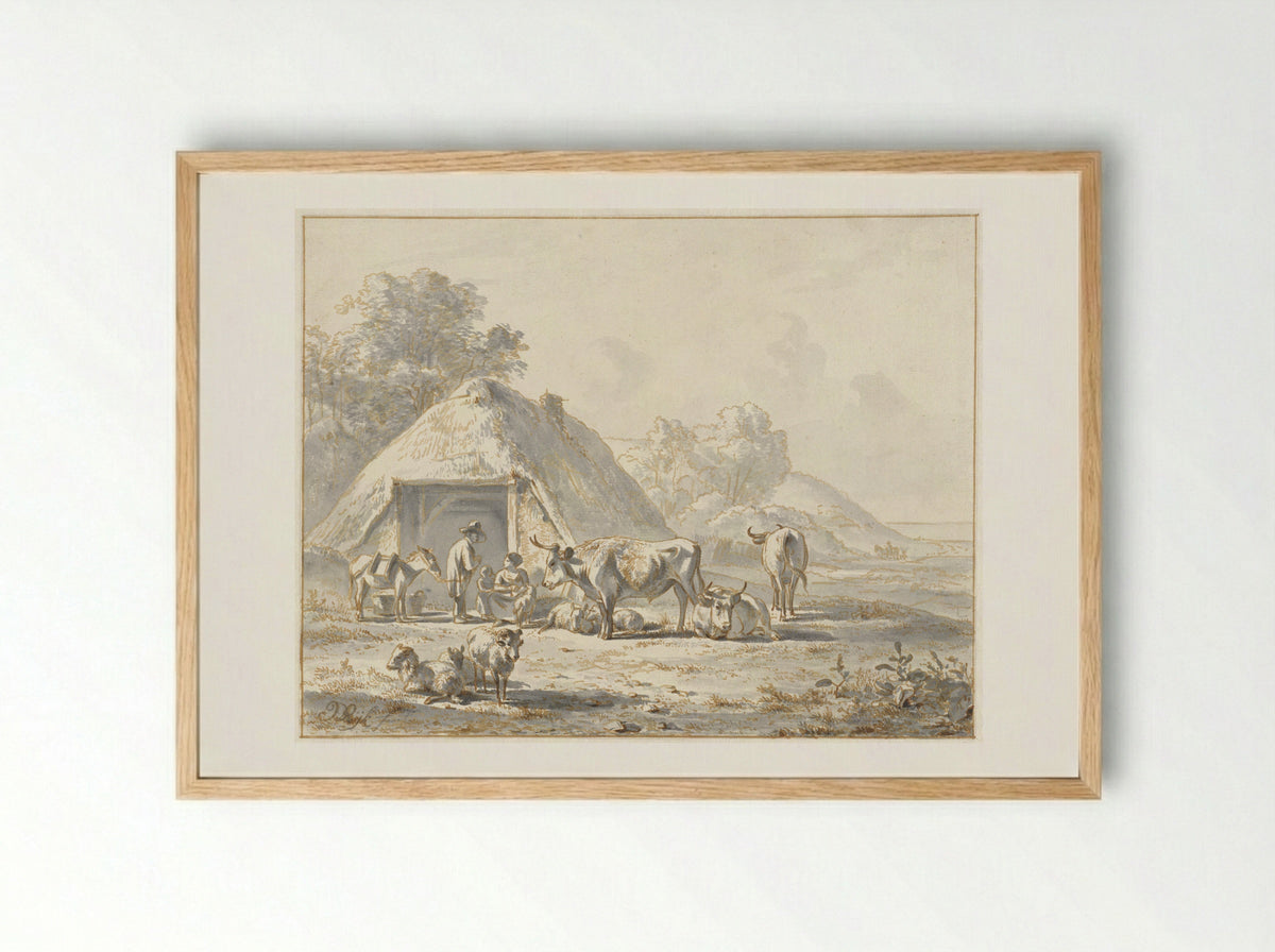 Vee en figuren voor een boerenschuur - James de Rijk - Framed Print Wood