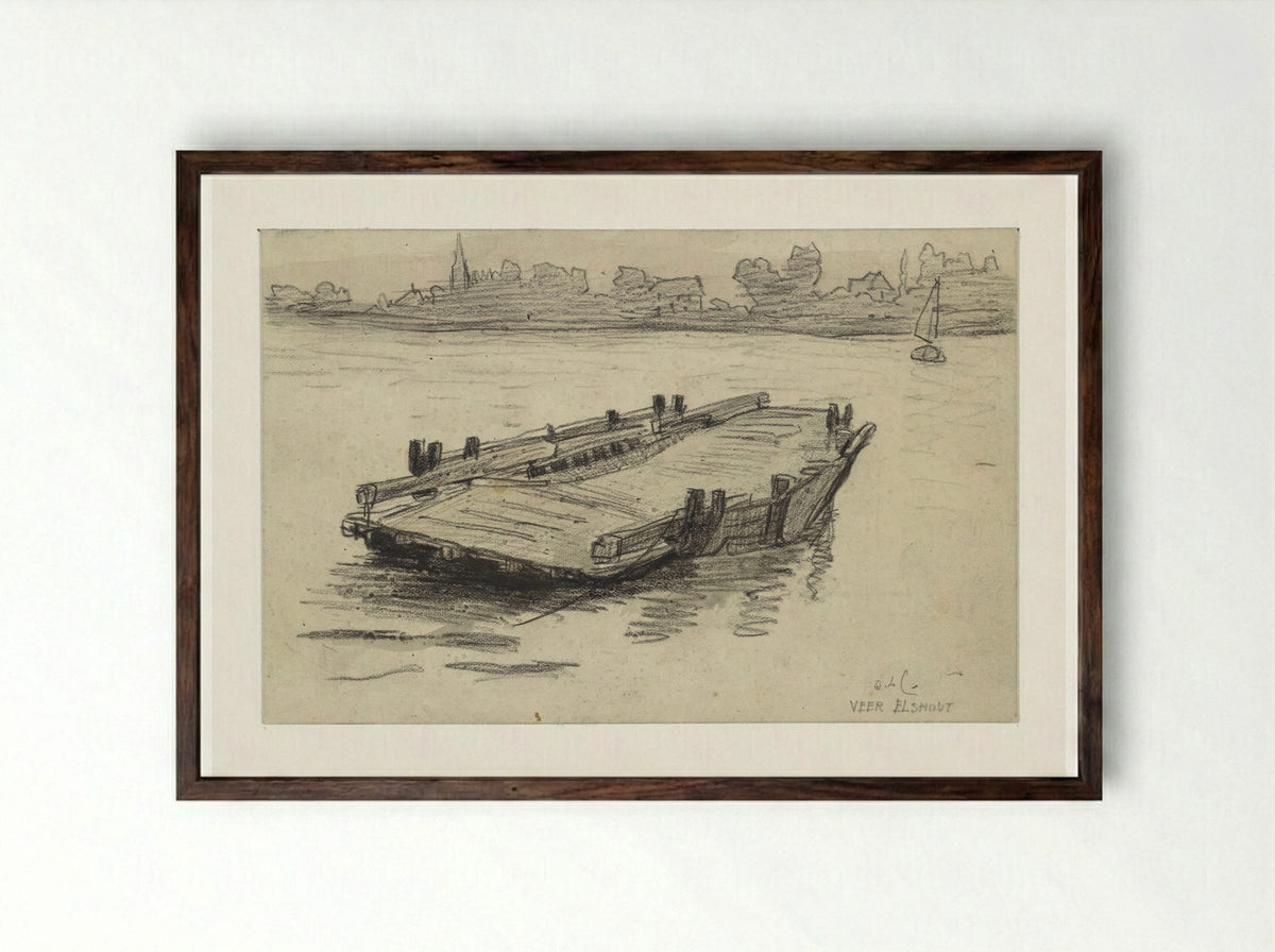 Veerboot te Elshout - Adolf le Comte - Framed Print Dark Wood