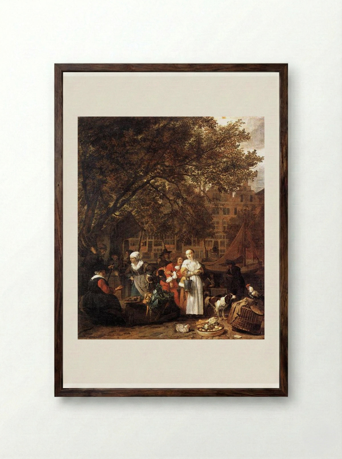 Vegetable Market in Amsterdam - Gabriel Metsu - Framed Print Dark Wood