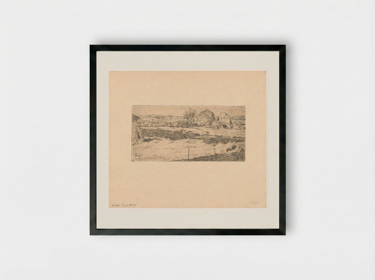 Veld met hooioppers (Field with Haystacks) - Pieter Dupont - Framed Print Black