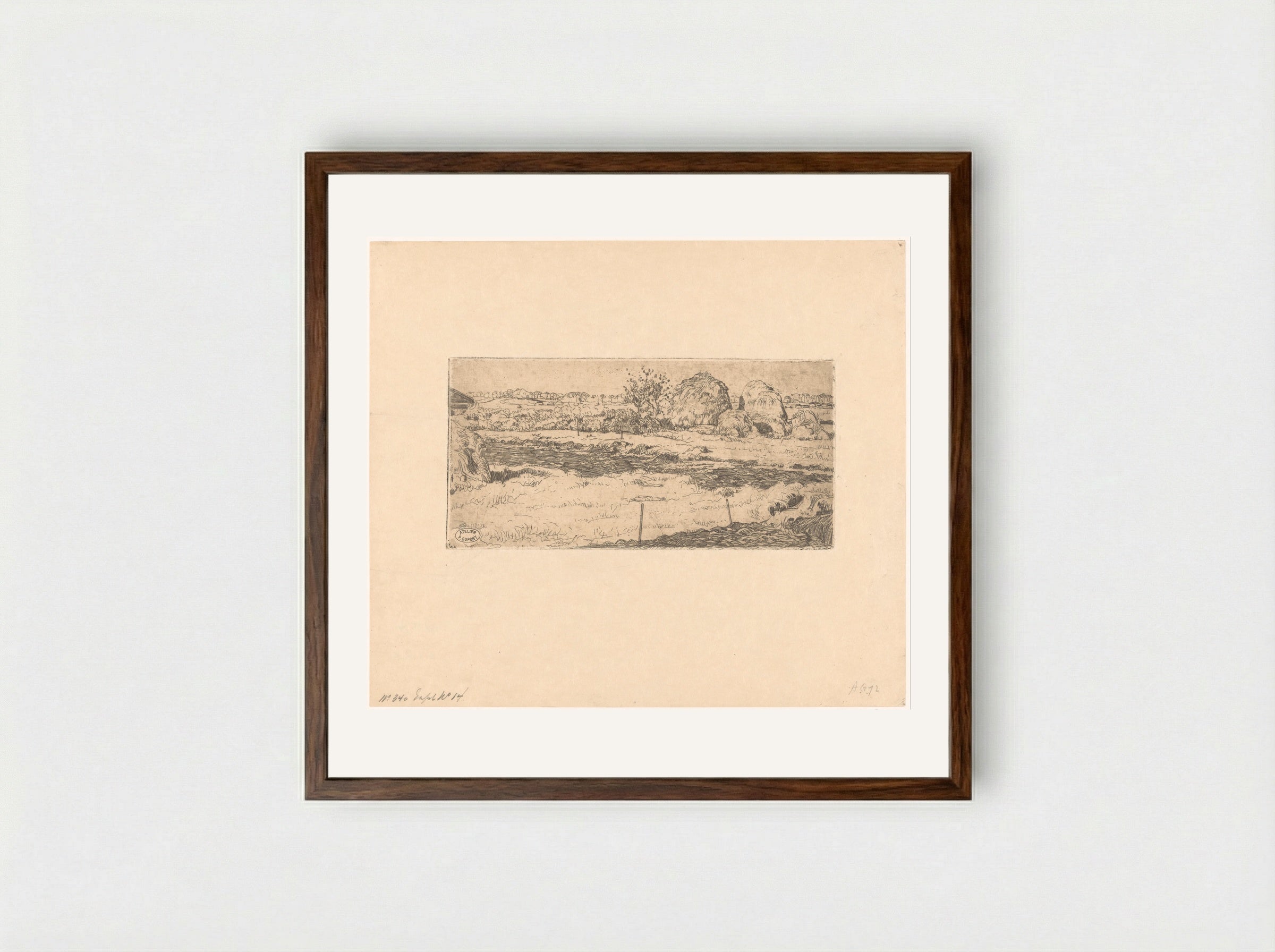 Veld met hooioppers (Field with Haystacks) - Pieter Dupont - Framed Print Dark Wood