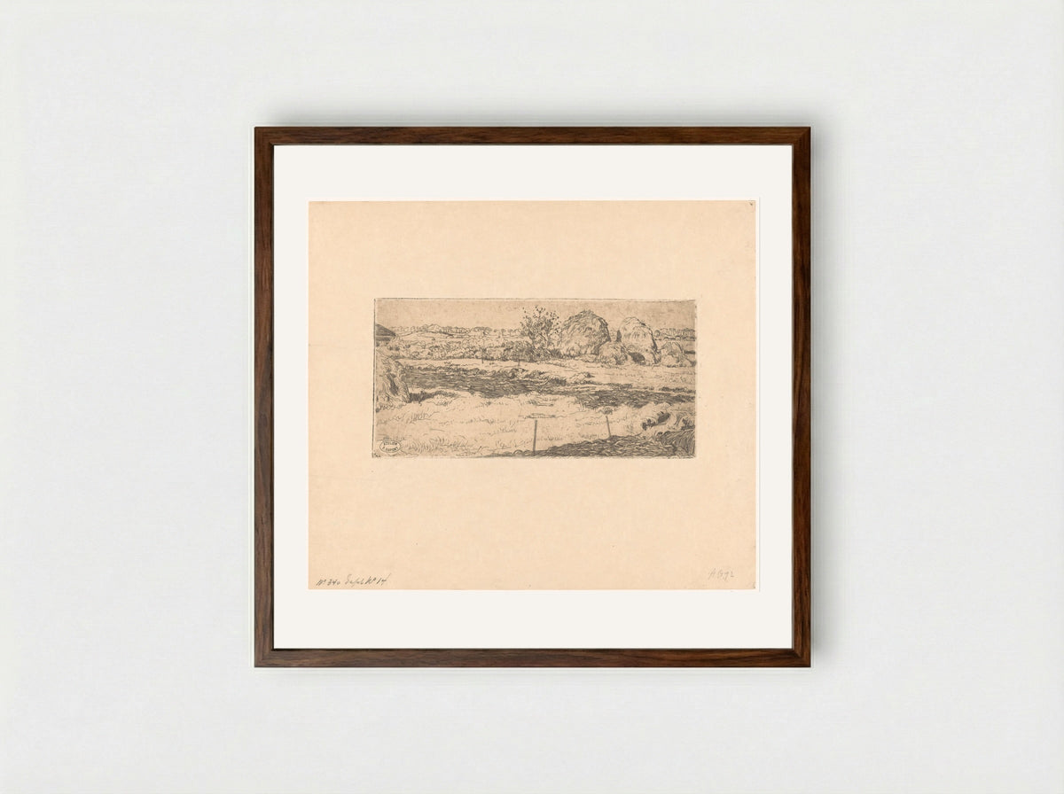 Veld met hooioppers (Field with Haystacks) - Pieter Dupont - Framed Print Dark Wood