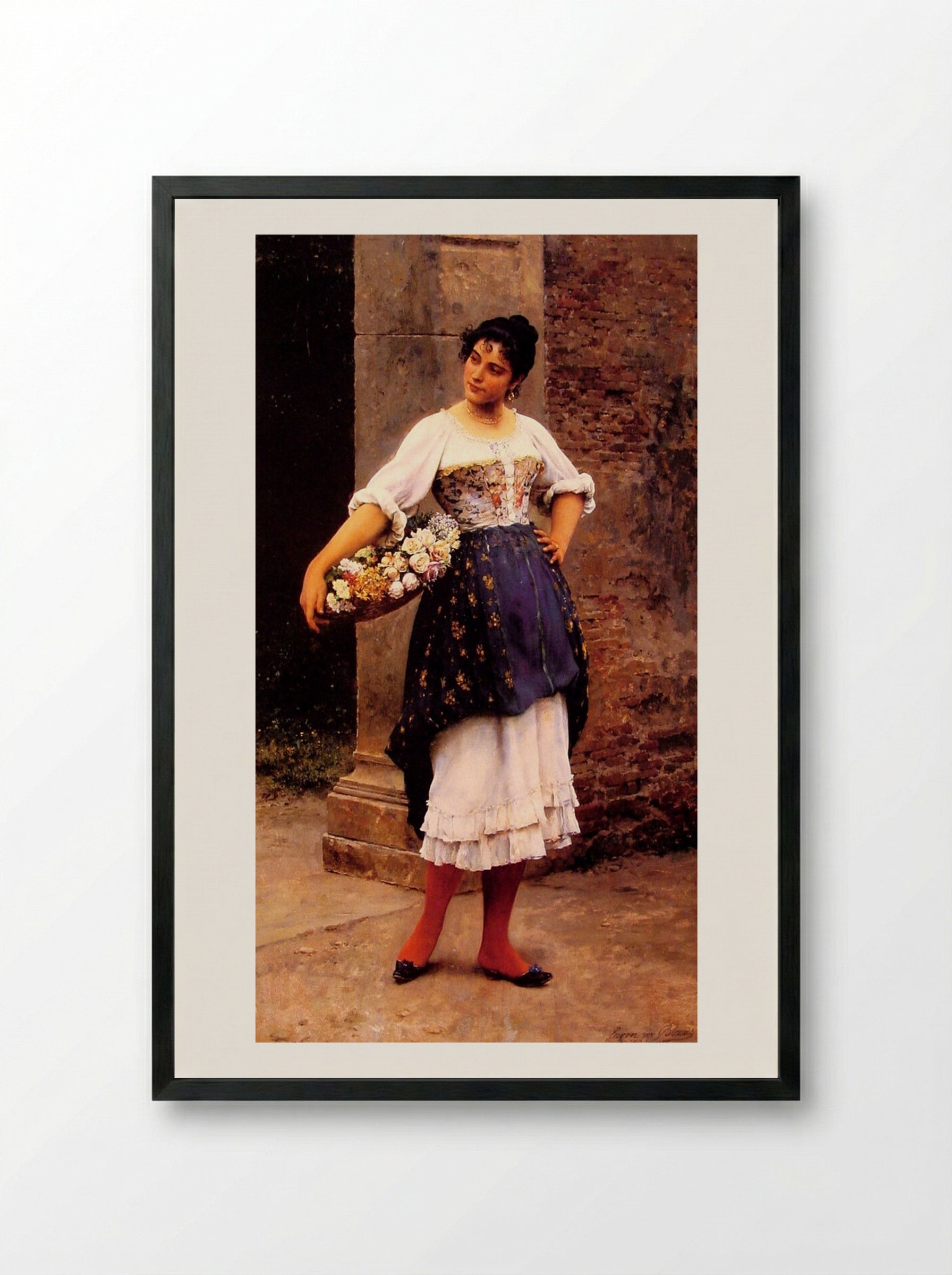 Venetian Flower Seller - Eugene de Blaas - Framed Print Black