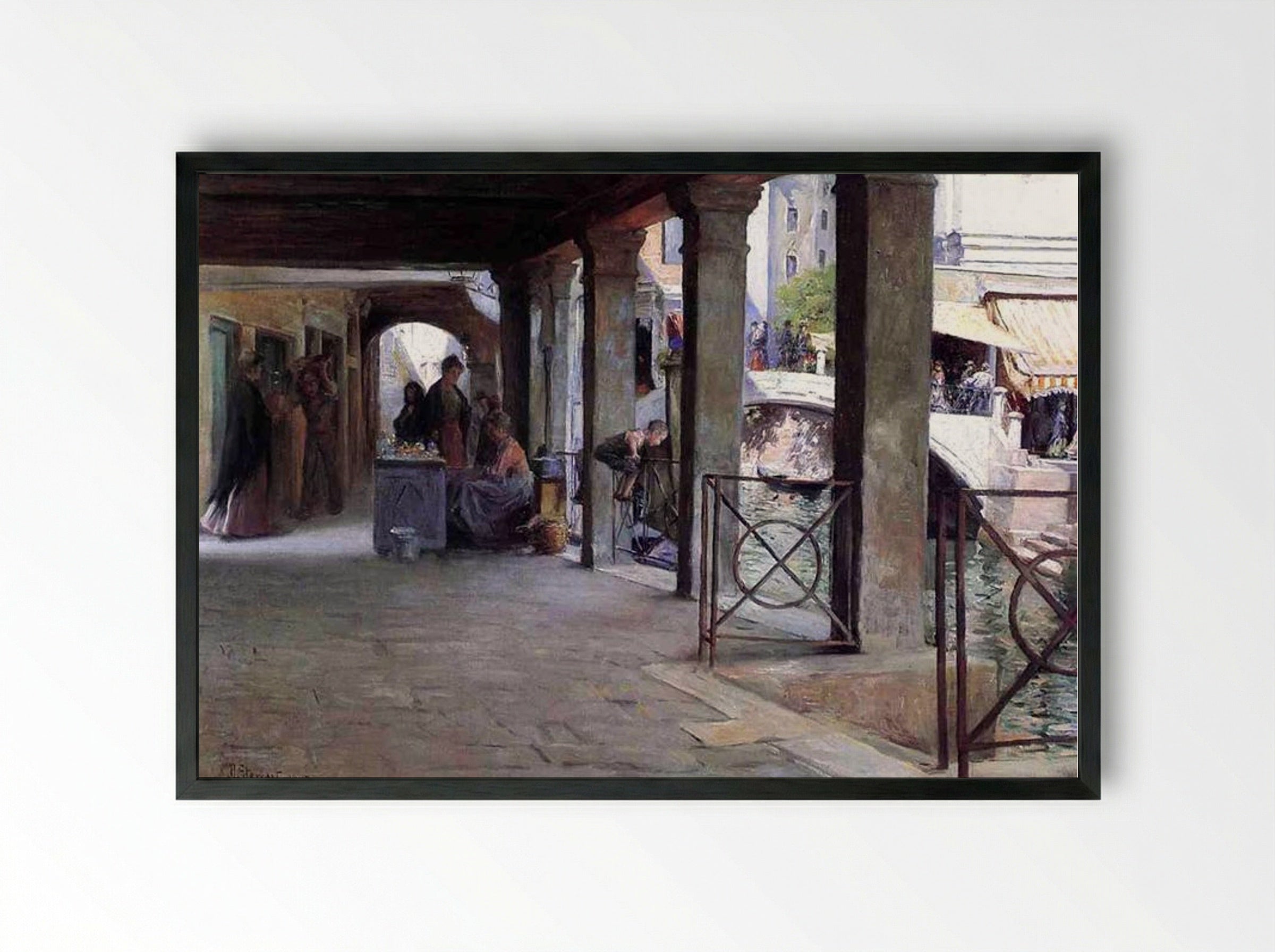Venetian Market Scene - Julius LeBlanc Stewart - Framed Print Black