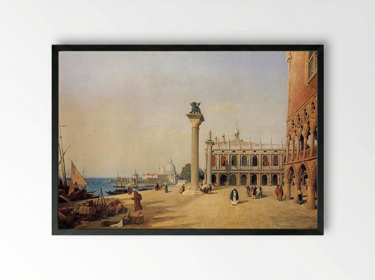 Venice, View of the Riva degli Schiavoni - Camille Corot - Framed Print Black