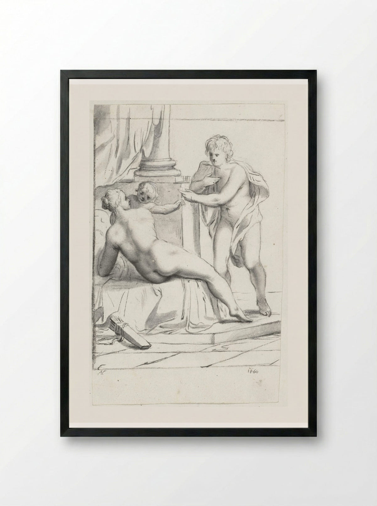 Venus, Amor en Mars - Moses ter Borch - Framed Print Black