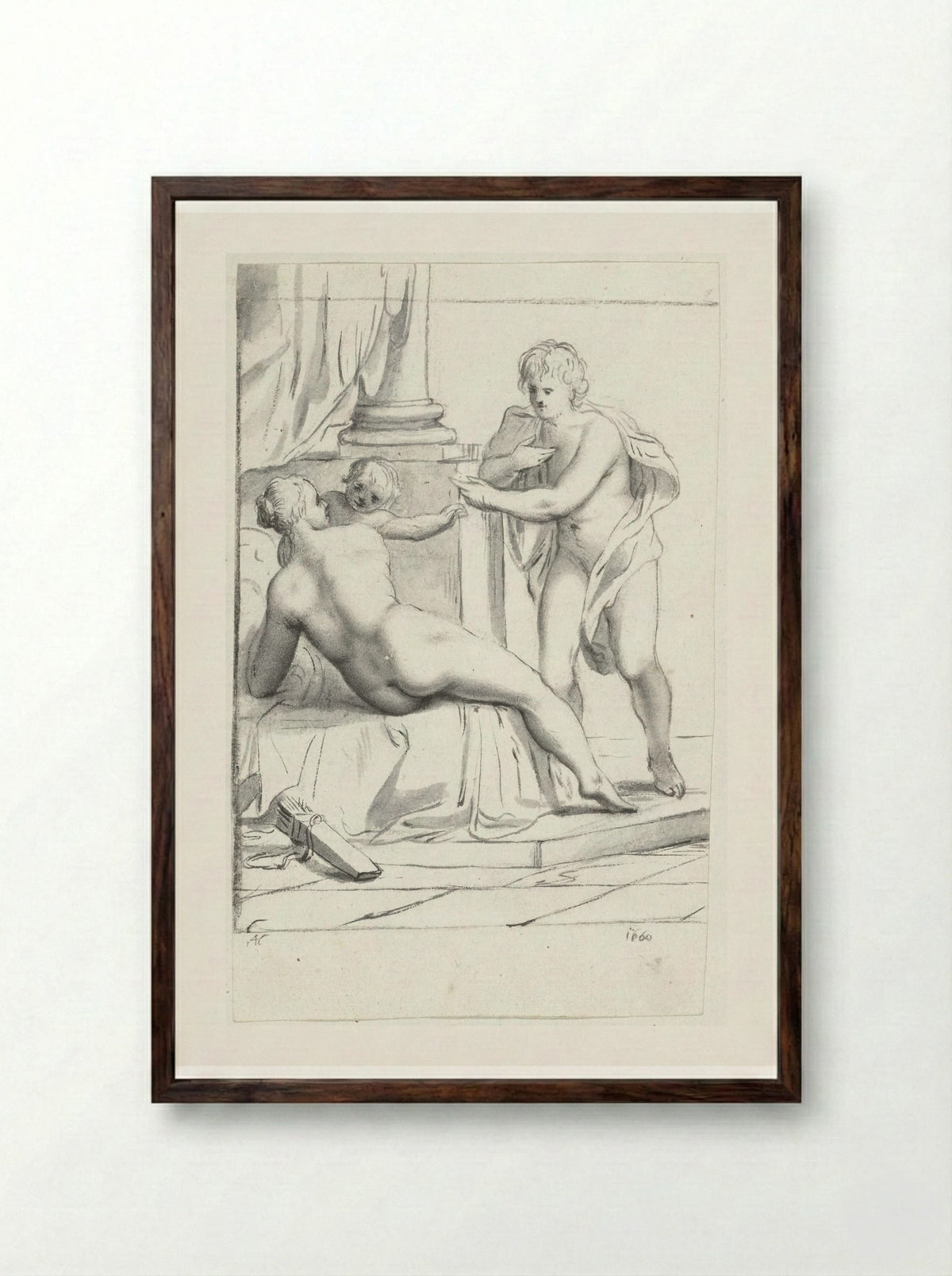 Venus, Amor en Mars - Moses ter Borch - Framed Print Dark Wood
