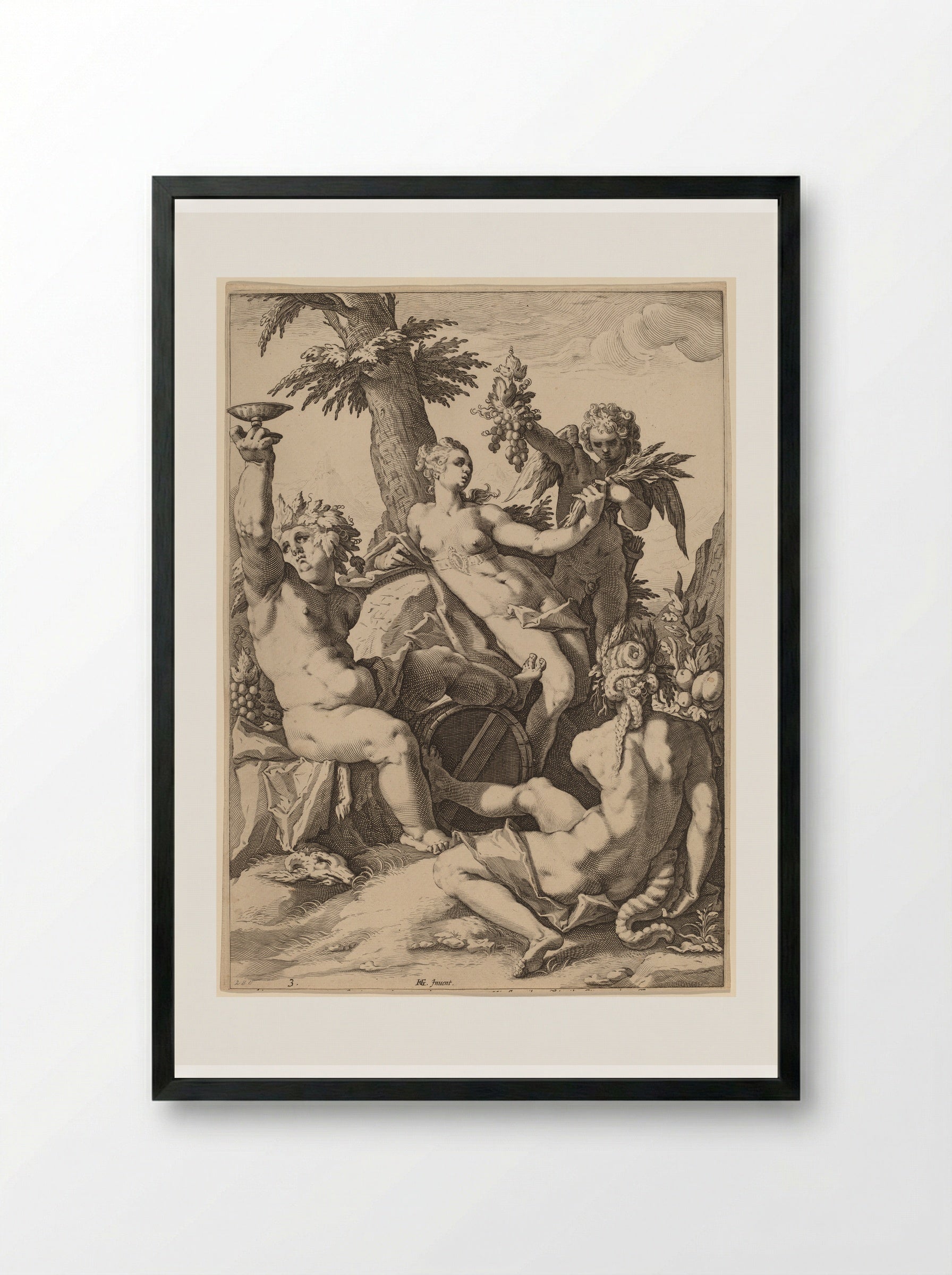 Venus, Bacchus and Ceres - Jacob Matham - Framed Print Black