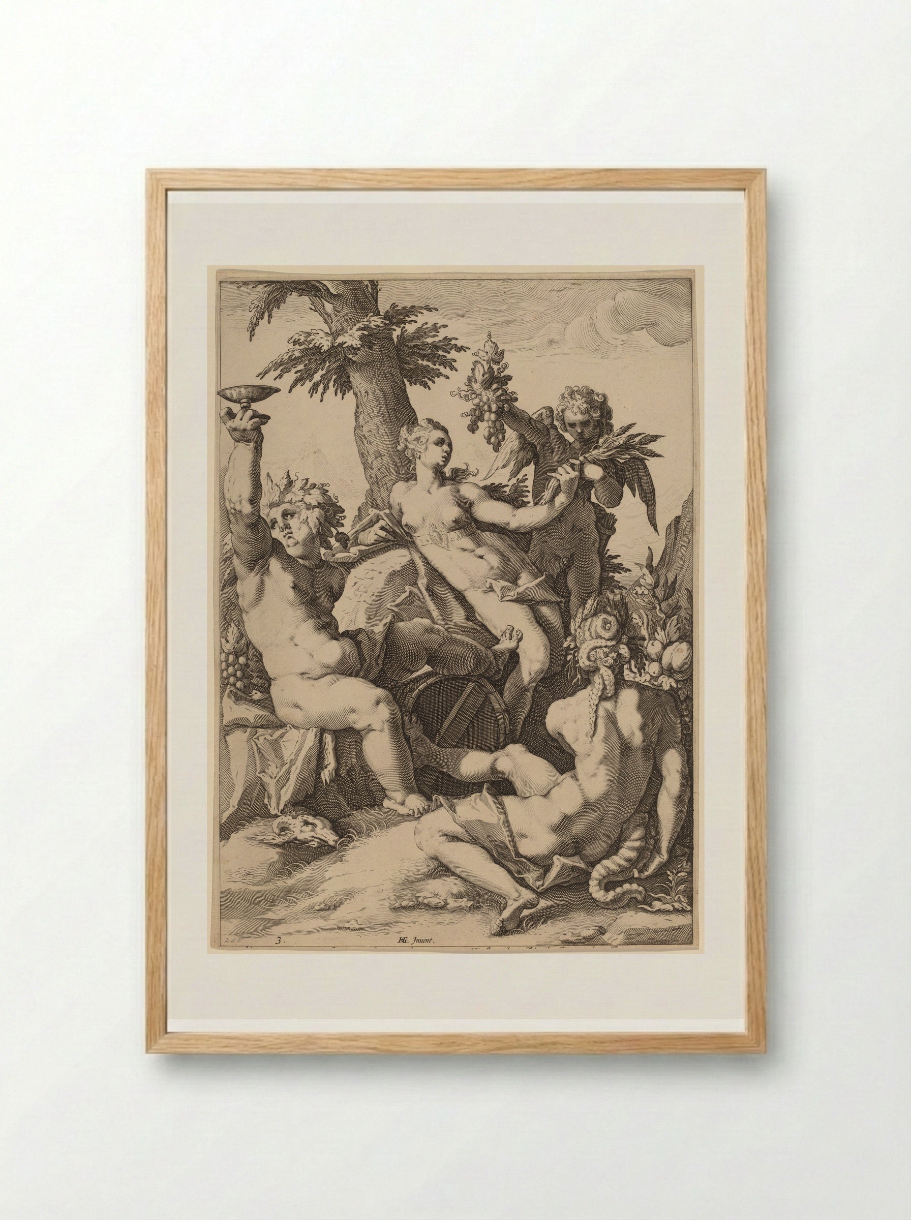 Venus, Bacchus and Ceres - Jacob Matham - Framed Print Wood