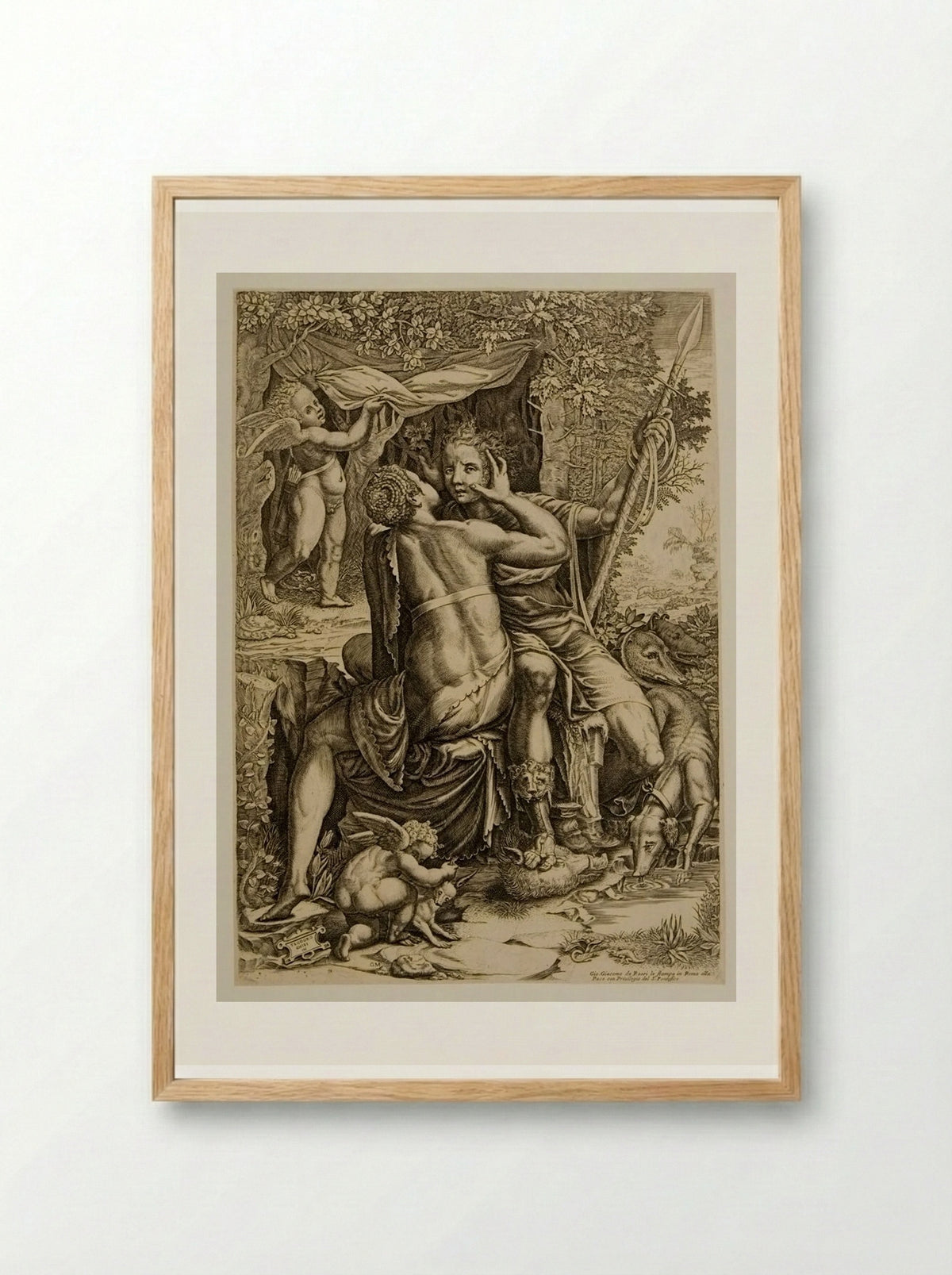 Venus Embracing Adonis After The Chase - Giorgio Ghisi - Framed Print Wood
