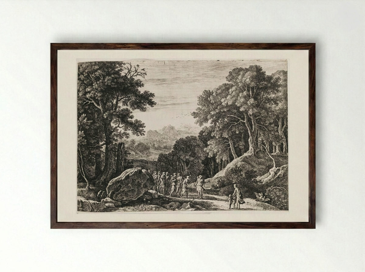 Venus Offering Diana a Choice Between Cupid and Adonis - Herman van Swanevelt - Framed Print Dark Wood