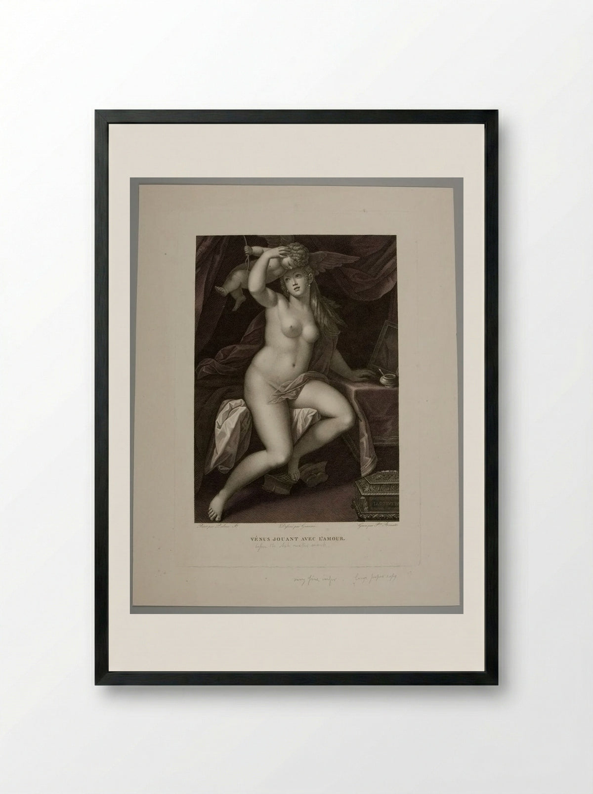 Venus Playing with Cupid - Pietro Bonato - Framed Print Black
