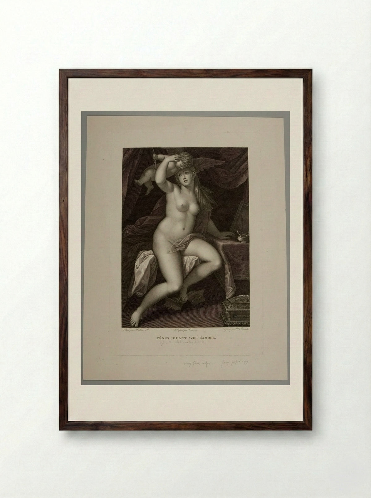 Venus Playing with Cupid - Pietro Bonato - Framed Print Dark Wood