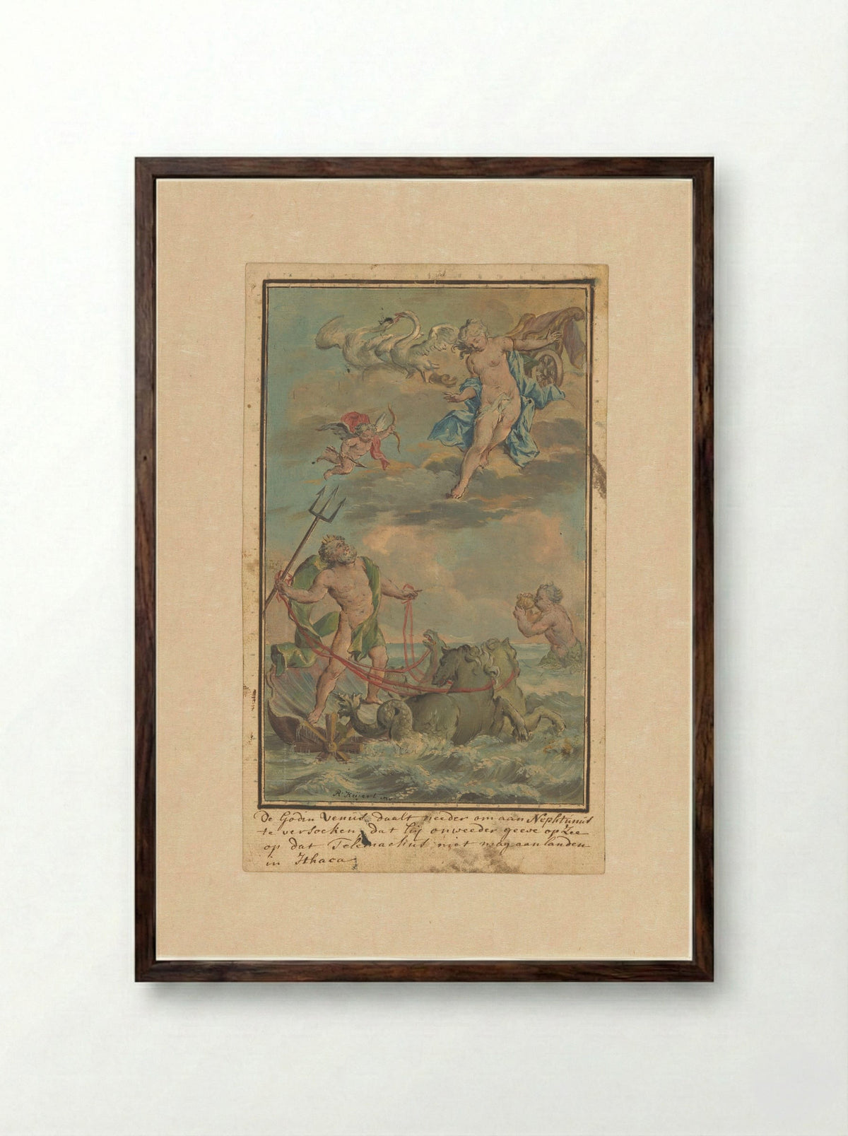 Venus Requests Neptune to Prevent Telemachus from Landing on Ithaca - Rienk Keyert - Framed Print Dark Wood