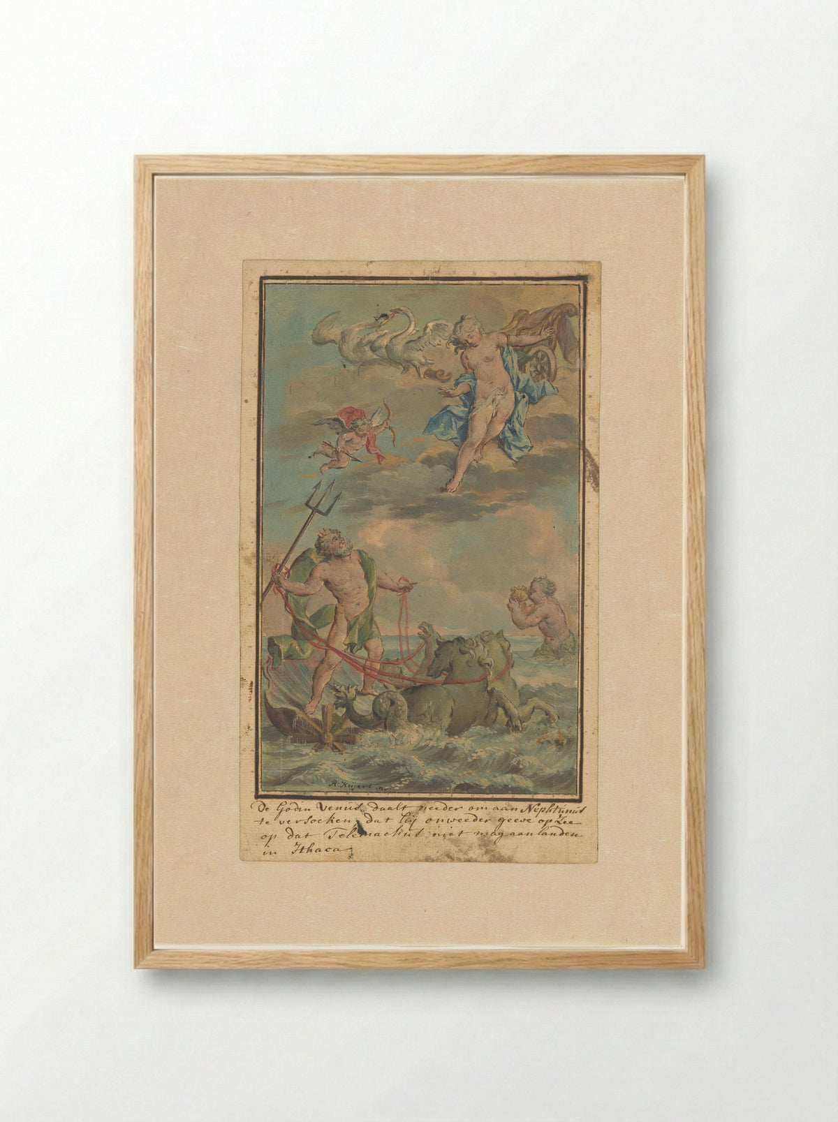 Venus Requests Neptune to Prevent Telemachus from Landing on Ithaca - Rienk Keyert - Framed Print Wood