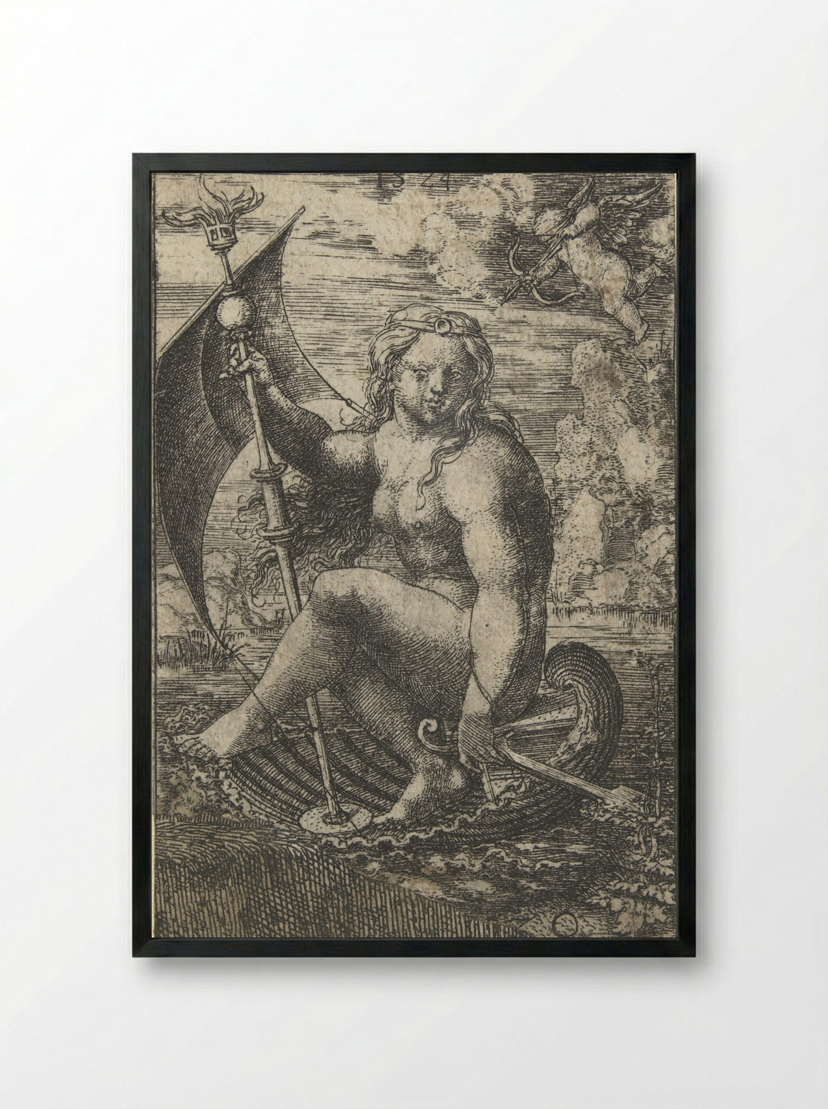 Venus Sailing in a Shell - Dirck Vellert - Framed Print Black