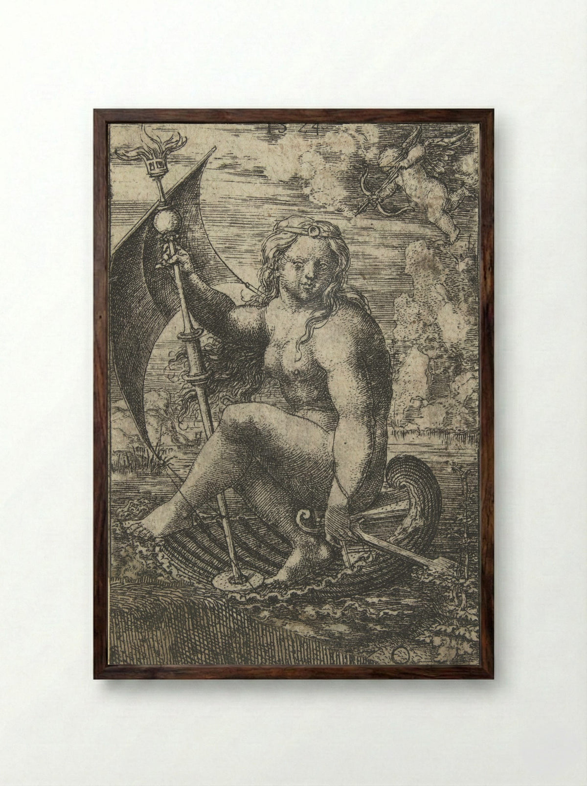 Venus Sailing in a Shell - Dirck Vellert - Framed Print Dark Wood