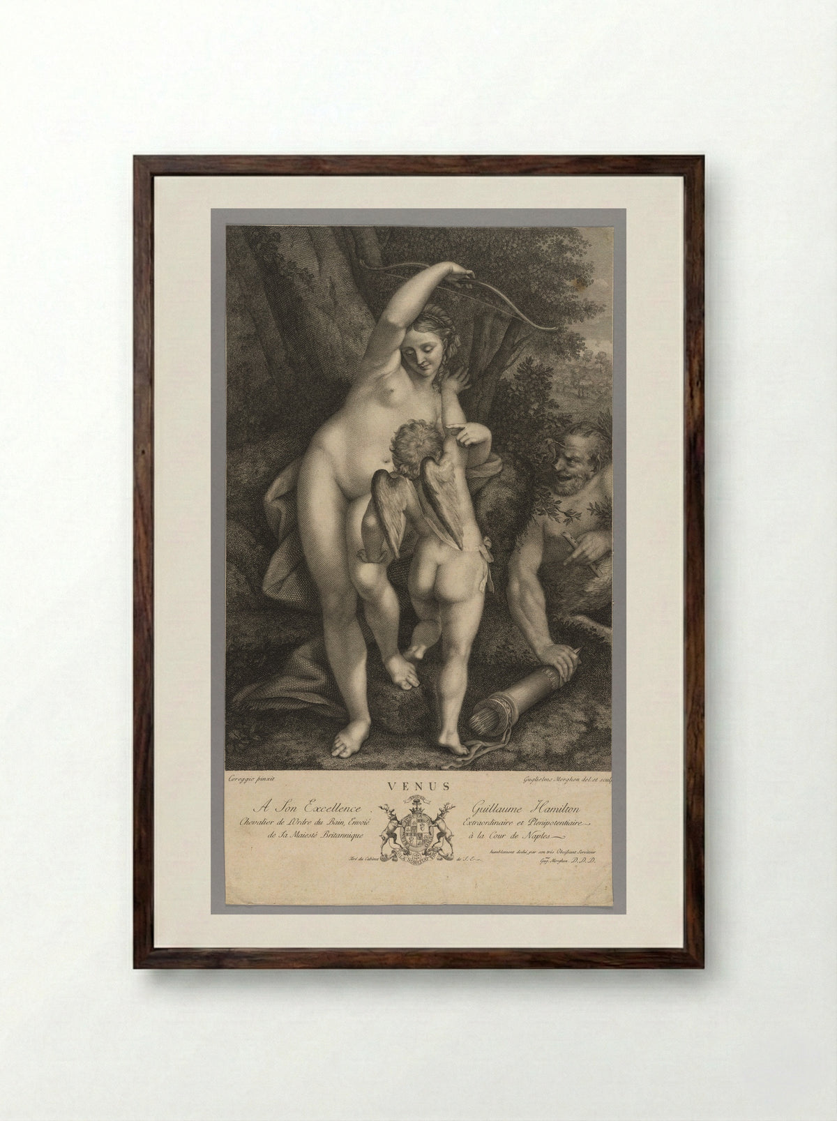 Venus Taking away Cupid's Bow - Guglielmo Morghen - Framed Print Dark Wood