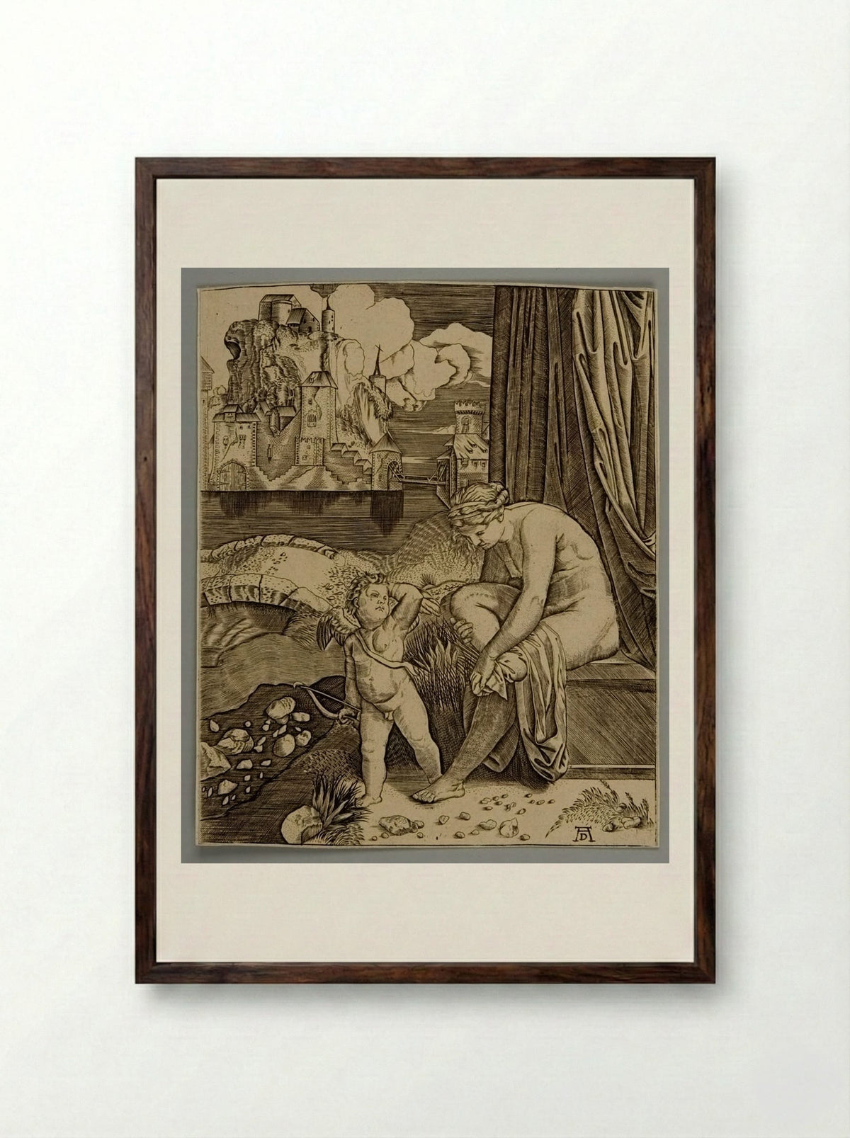 Venus Wiping Her Foot after Leaving the Bath - Albrecht Dürer - Framed Print Dark Wood