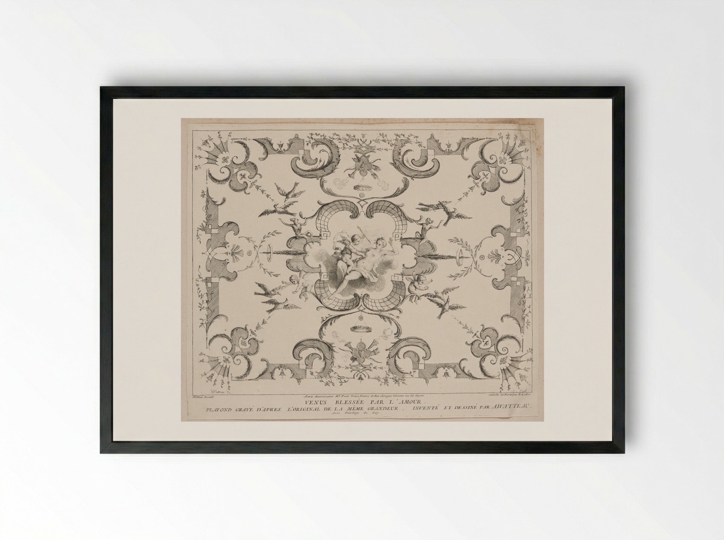 Venus Wounded by Cupid - Anne Claude Philippe de Thubières, comte de Caylus - Framed Print Black