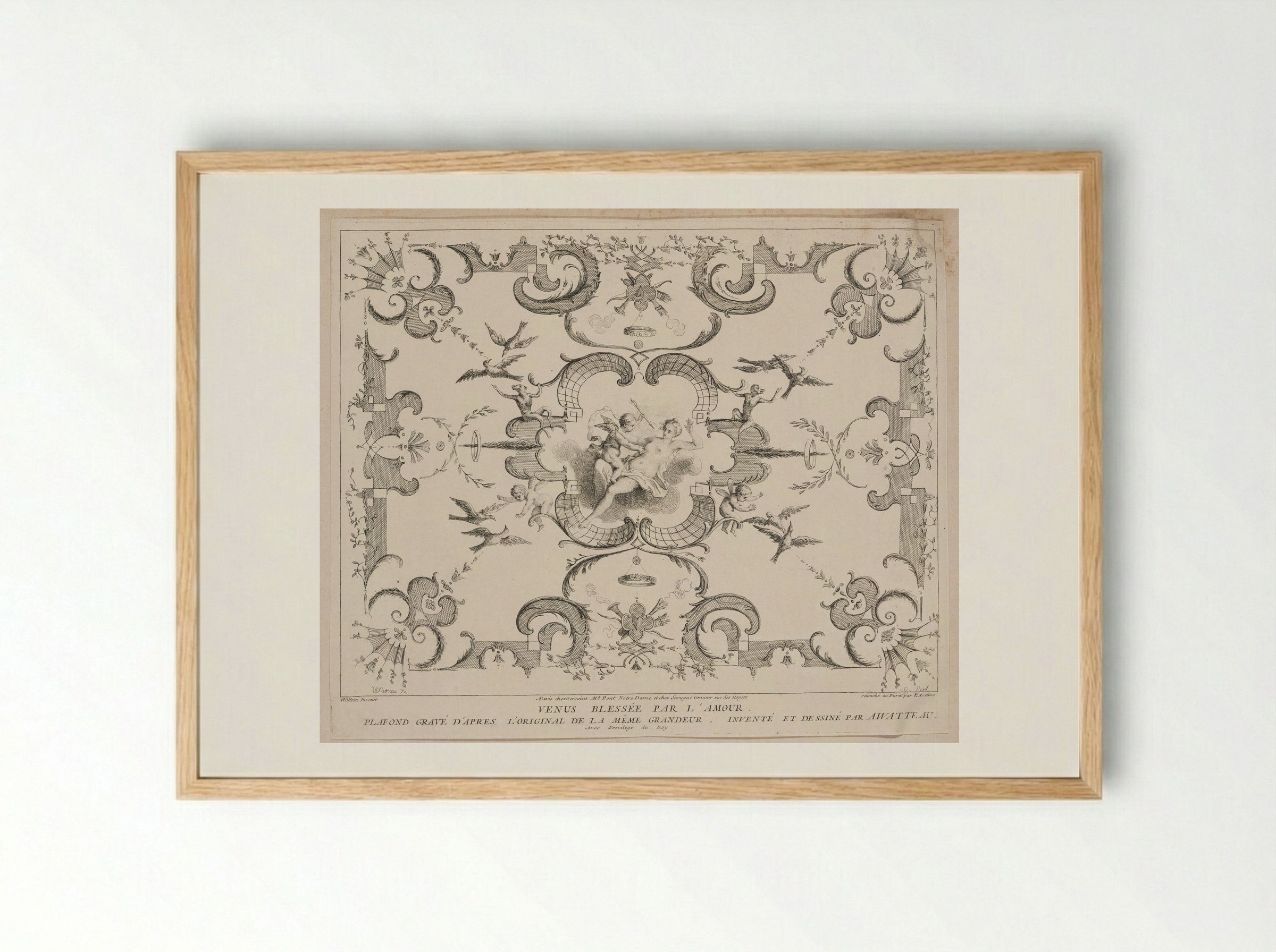Venus Wounded by Cupid - Anne Claude Philippe de Thubières, comte de Caylus - Framed Print Wood
