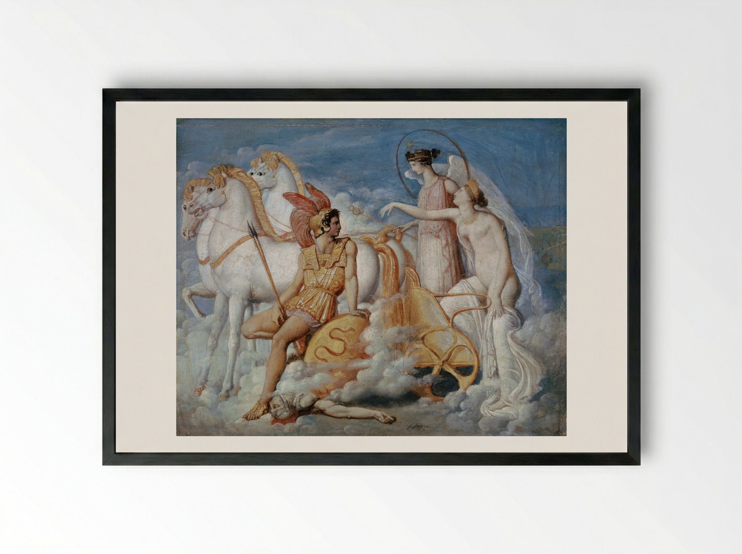 Venus, Wounded by Diomedes, Returns to Olympus - Jean Auguste Dominique Ingres - Framed Print Black