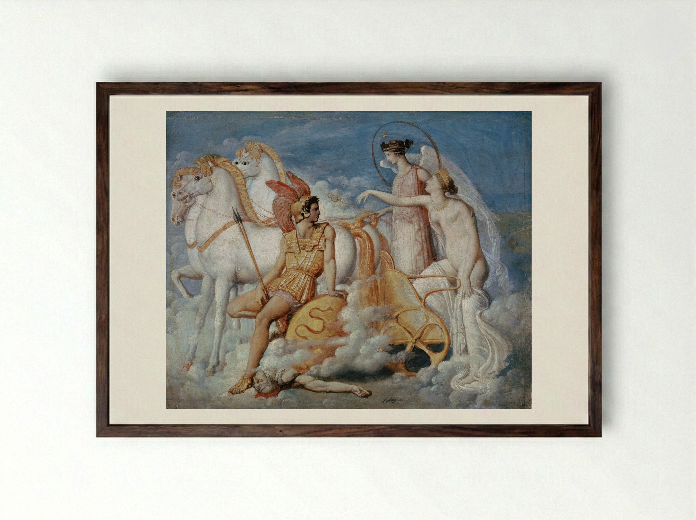 Venus, Wounded by Diomedes, Returns to Olympus - Jean Auguste Dominique Ingres - Framed Print Dark Wood