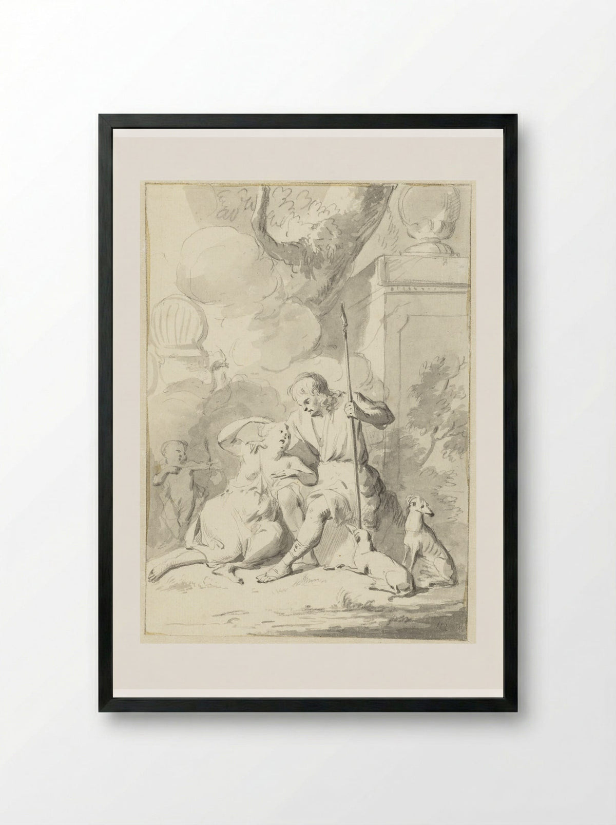Venus and Adonis - Aert Schouman - Framed Print Black