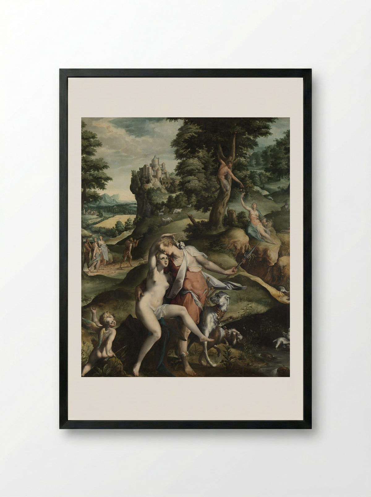 Venus and Adonis - Bartholomeus Spranger - Framed Print Black