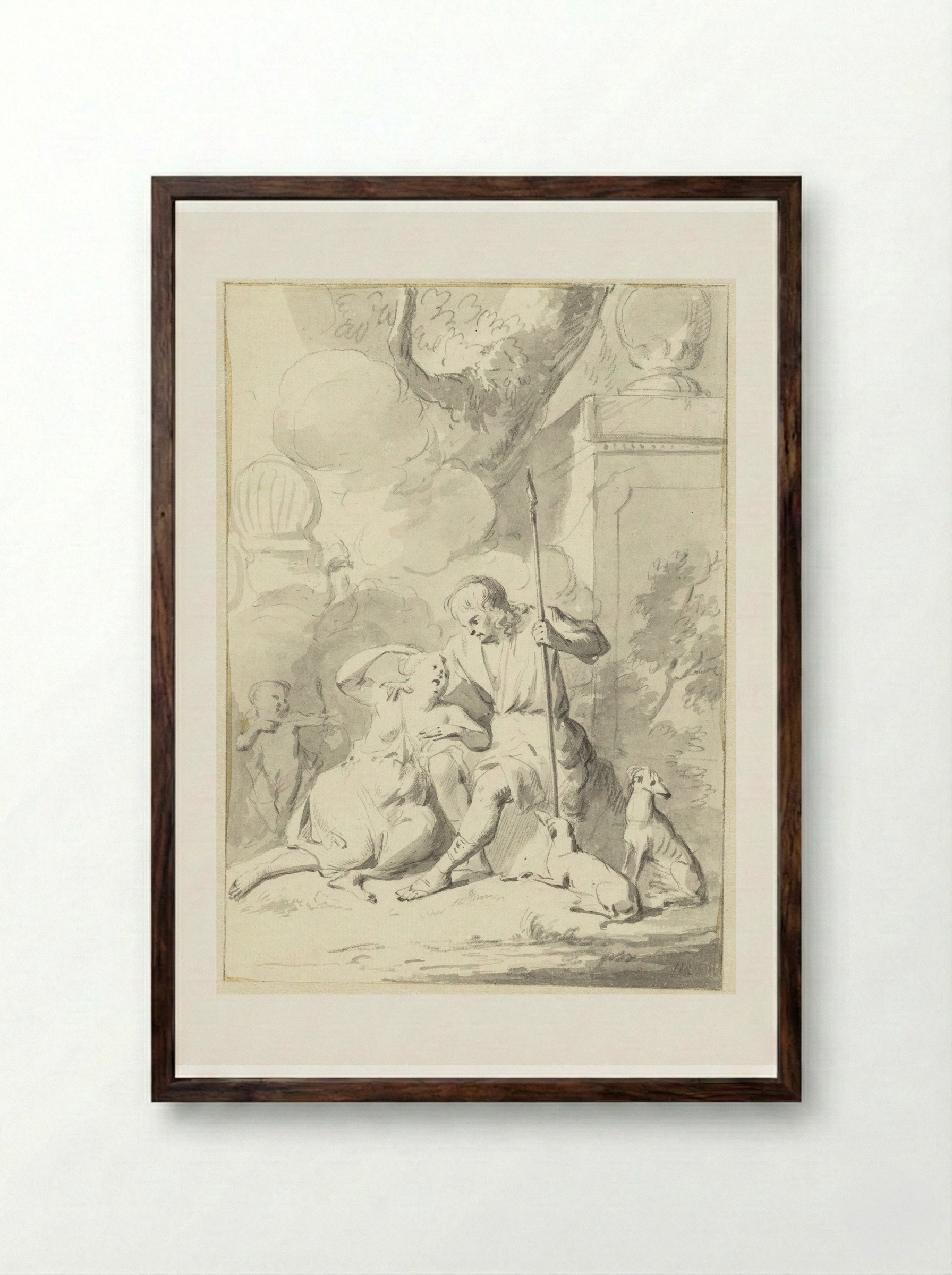 Venus and Adonis - Aert Schouman - Framed Print Dark Wood