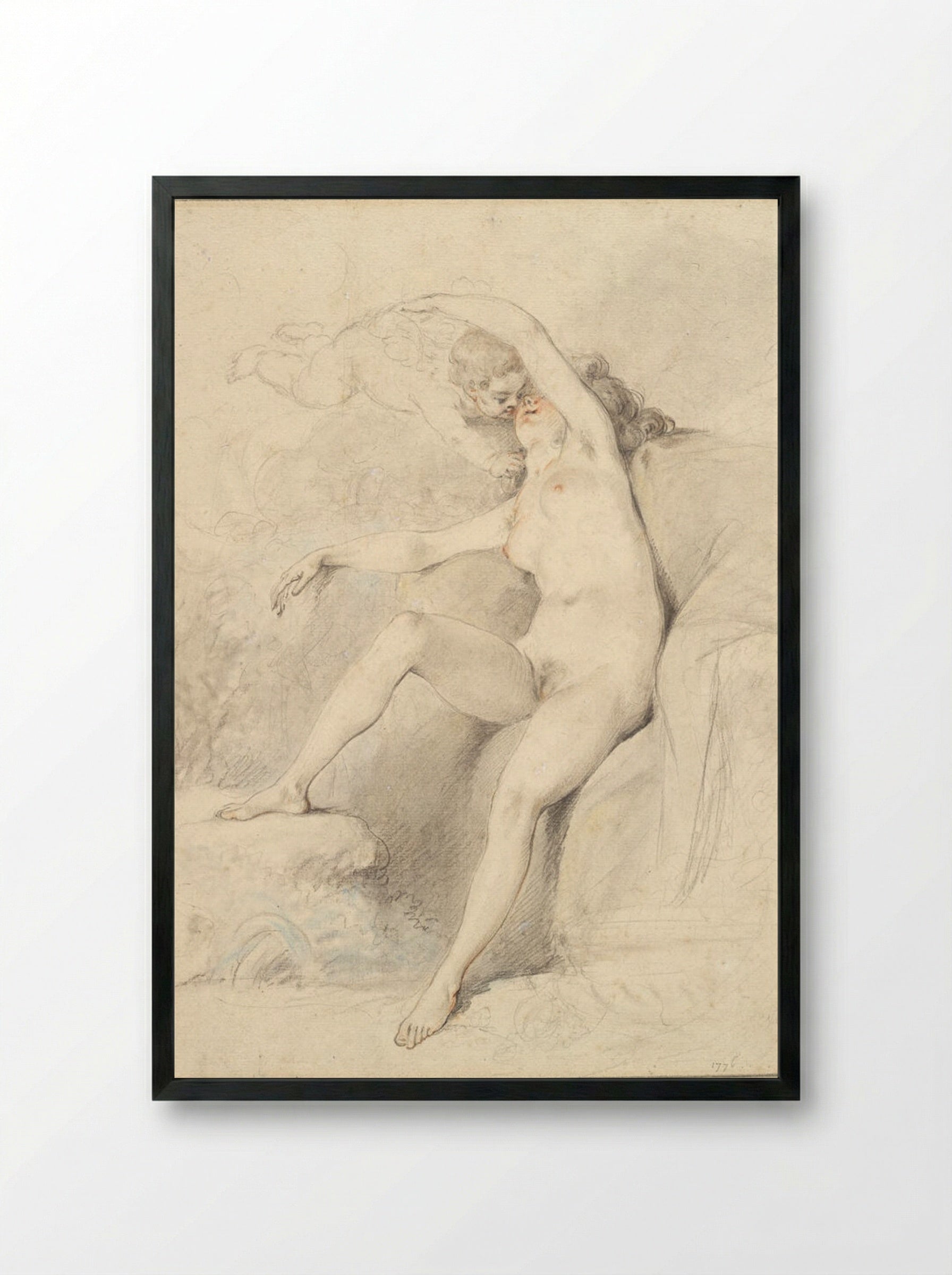 Venus and Amour - Augustin de Saint-Aubin - Framed Print Black