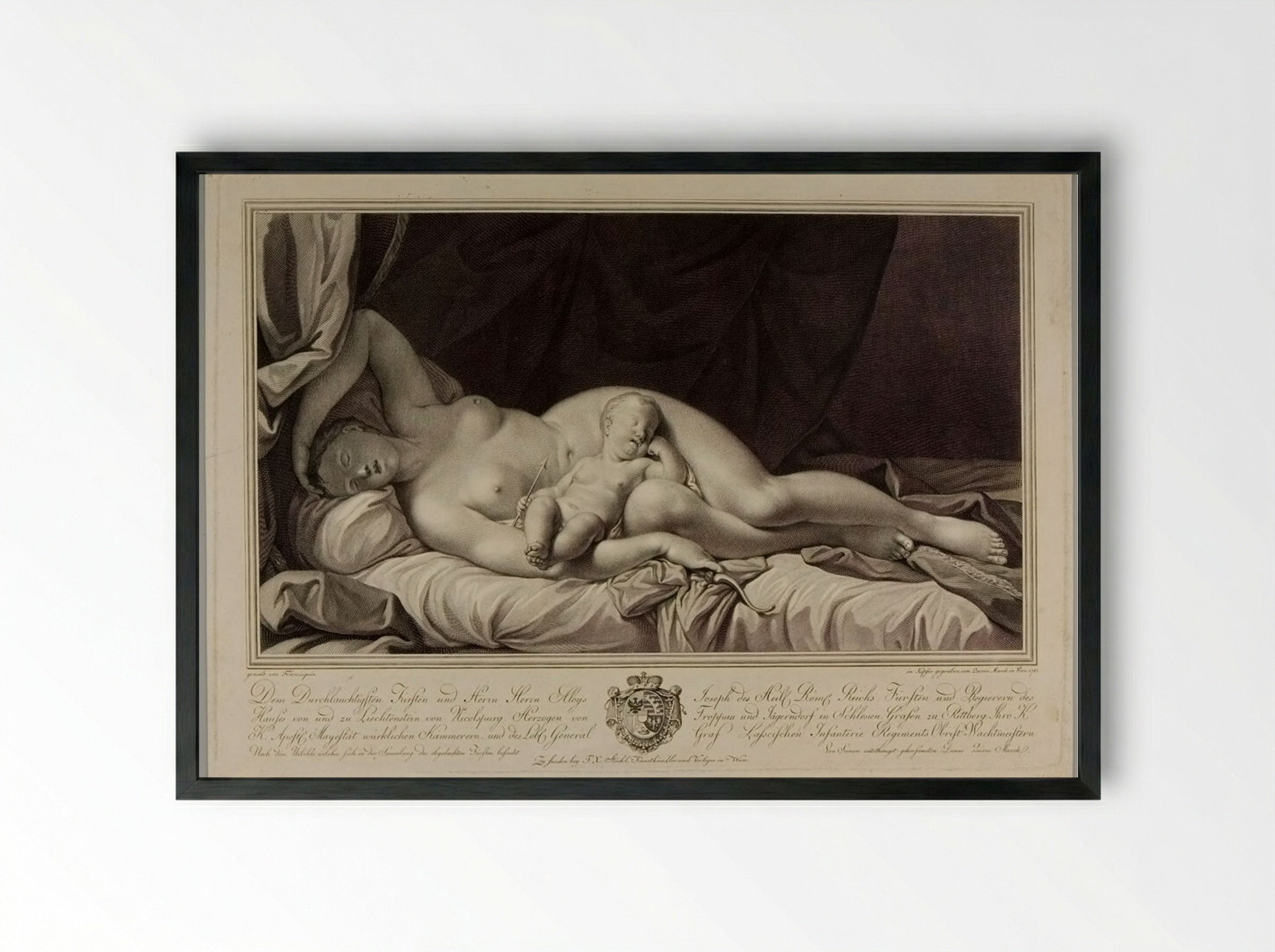 Venus and Cupid Sleeping - Quirin Mark - Framed Print Black