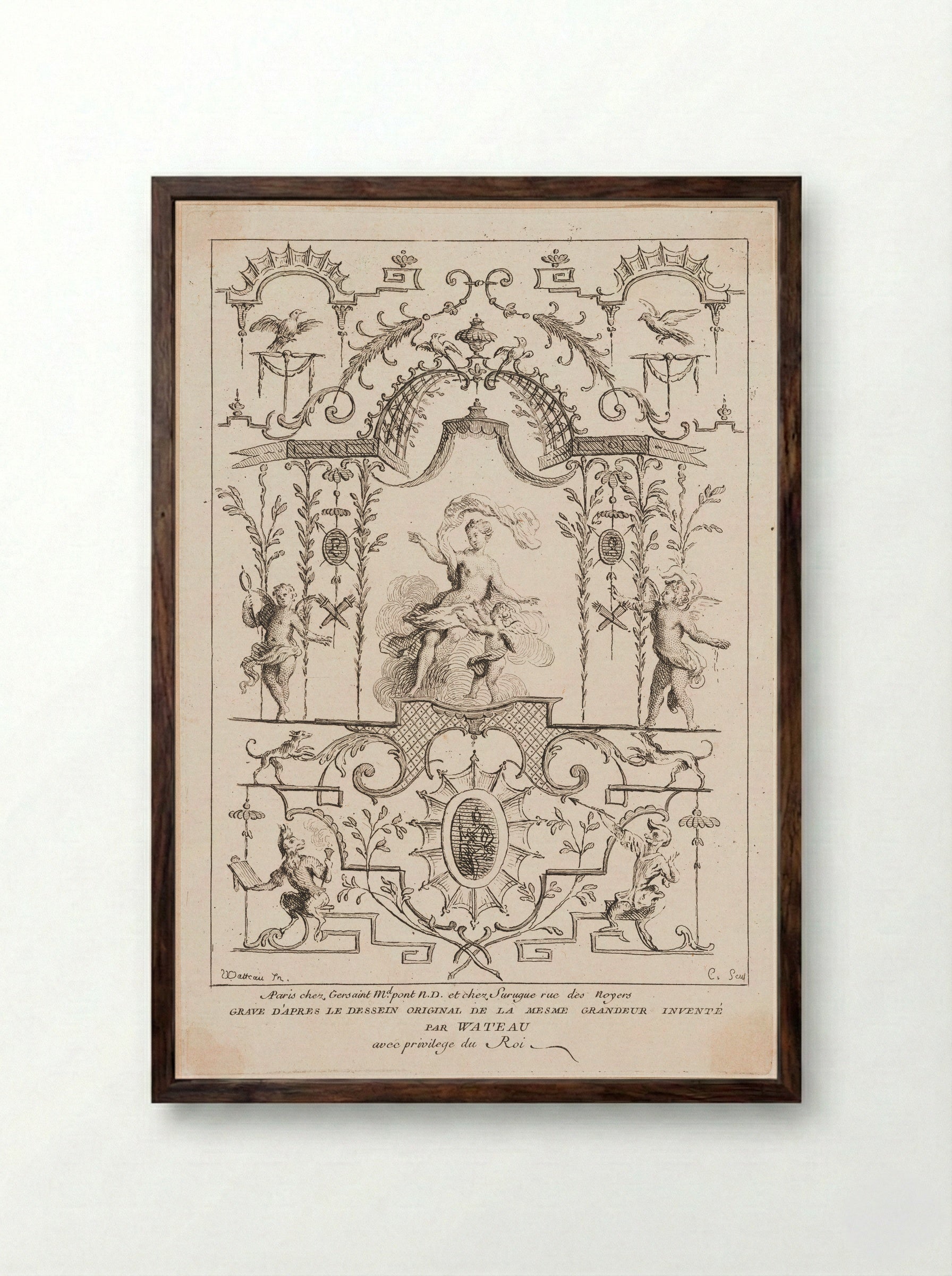 Venus and Cupid - Anne Claude Philippe de Thubières, comte de Caylus - Framed Print Dark Wood