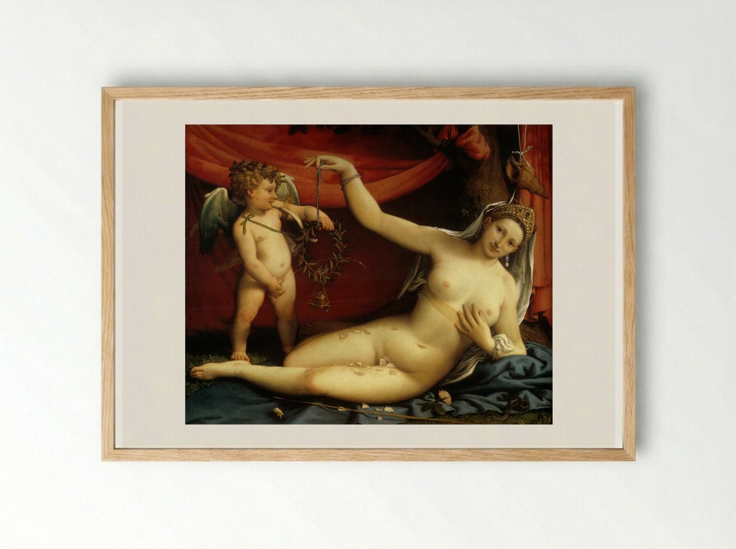 Venus and Cupid - Lorenzo Lotto - Framed Print Wood
